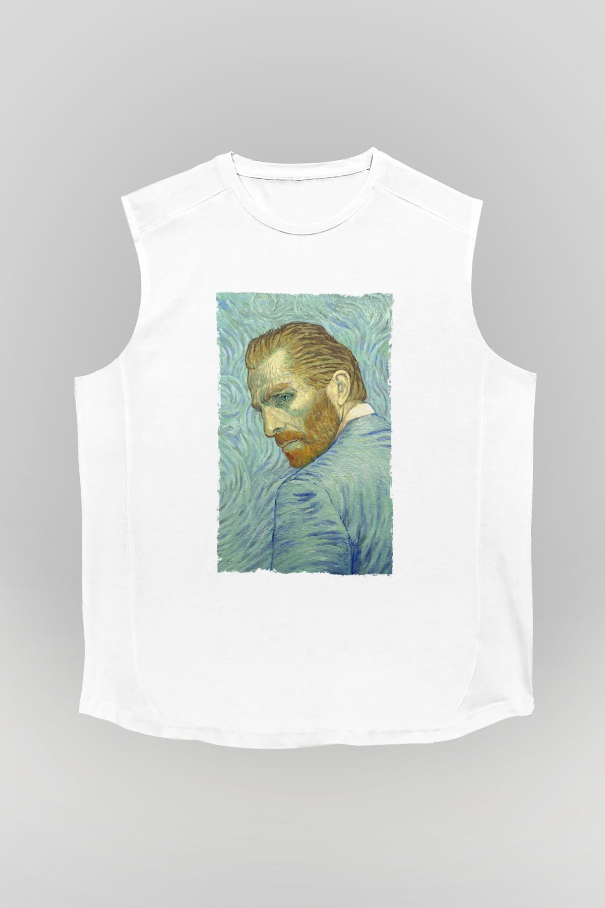 Unisex Loving Vincent Baskılı Beyaz Kolsuz Tişört