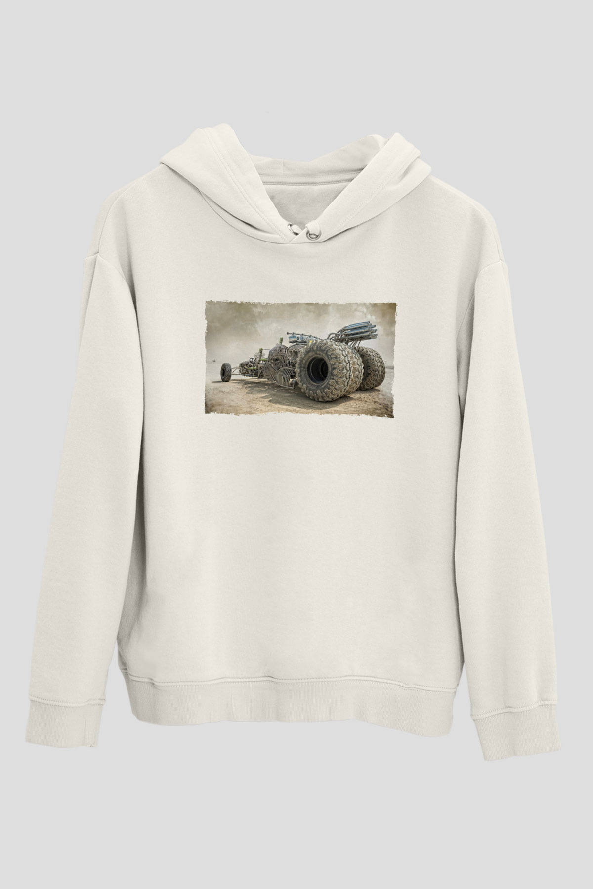 Unisex Mad Max Fury Road Baskılı Beyaz Kapüşonlu Sweatshirt