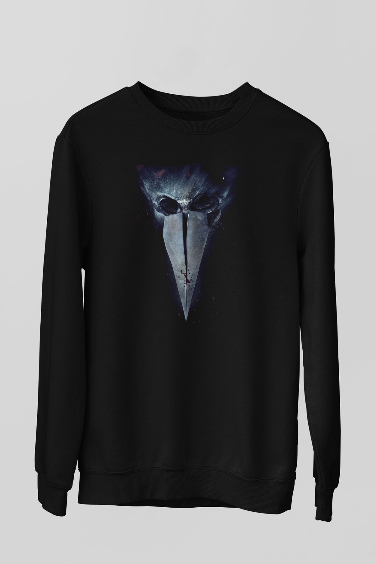 Unisex Major Grom Plague Doctor Baskılı Siyah Sweatshirt
