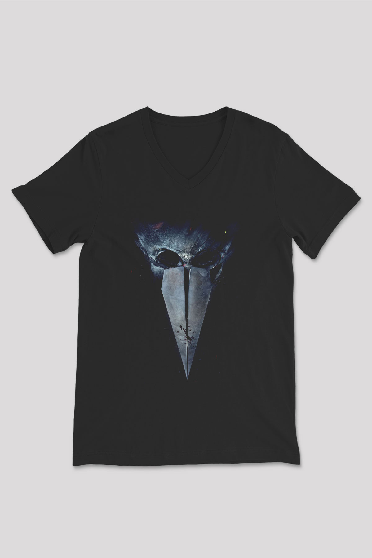 Unisex Major Grom Plague Doctor Baskılı Siyah V Yaka Tshirt