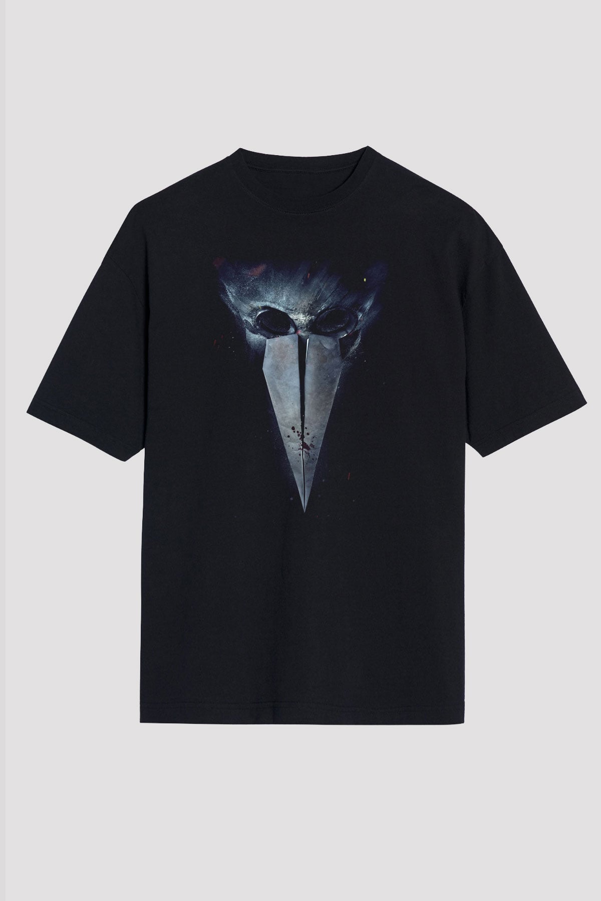 Unisex Major Grom Plague Doctor Baskılı Siyah Oversize Tshirt