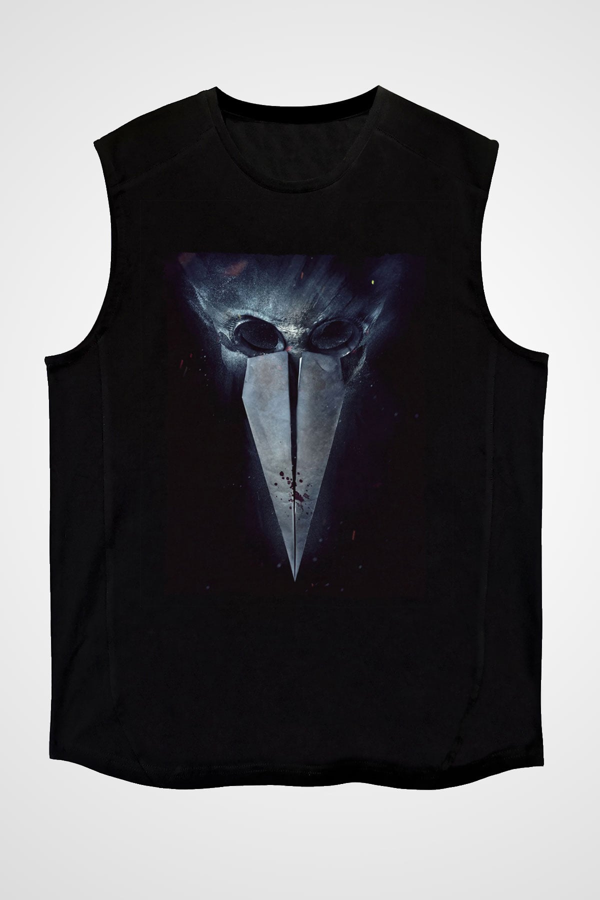 Unisex Major Grom Plague Doctor Baskılı Siyah Kolsuz Tshirt