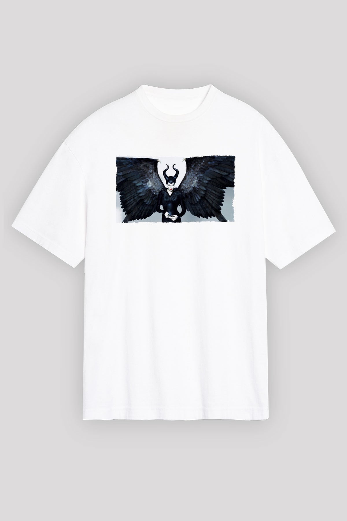 Unisex Malefiz (Maleficent) Baskılı Beyaz Oversize Tişört