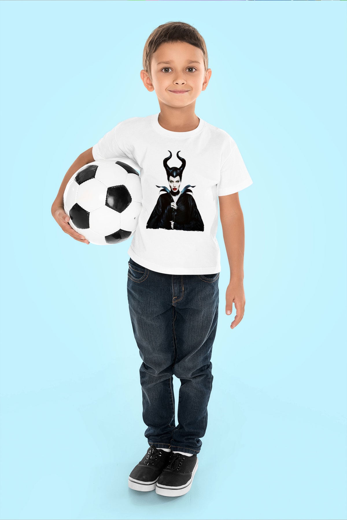 Unisex Malefiz (Maleficent) Baskılı Beyaz Çocuk Tshirt