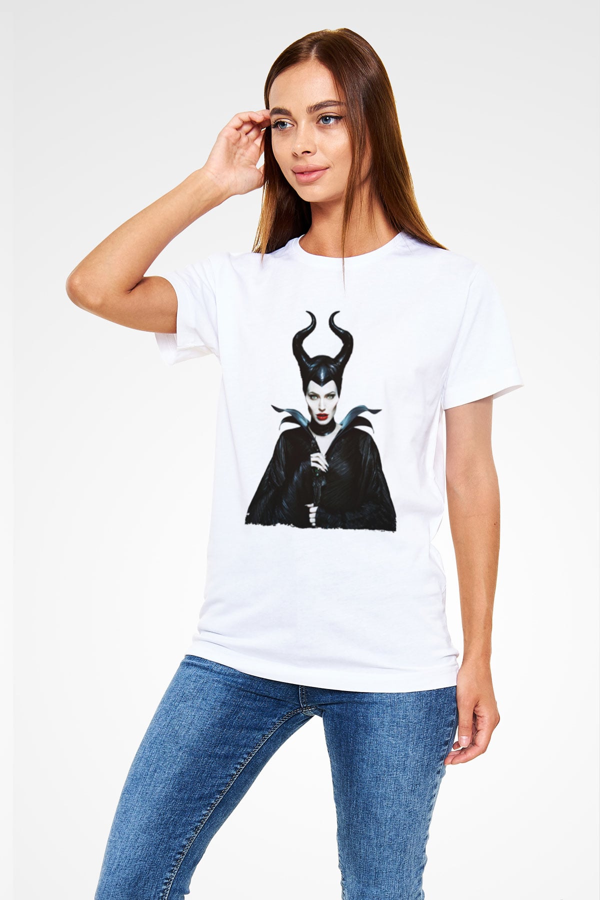 Unisex Malefiz (Maleficent) Baskılı Beyaz Tshirt
