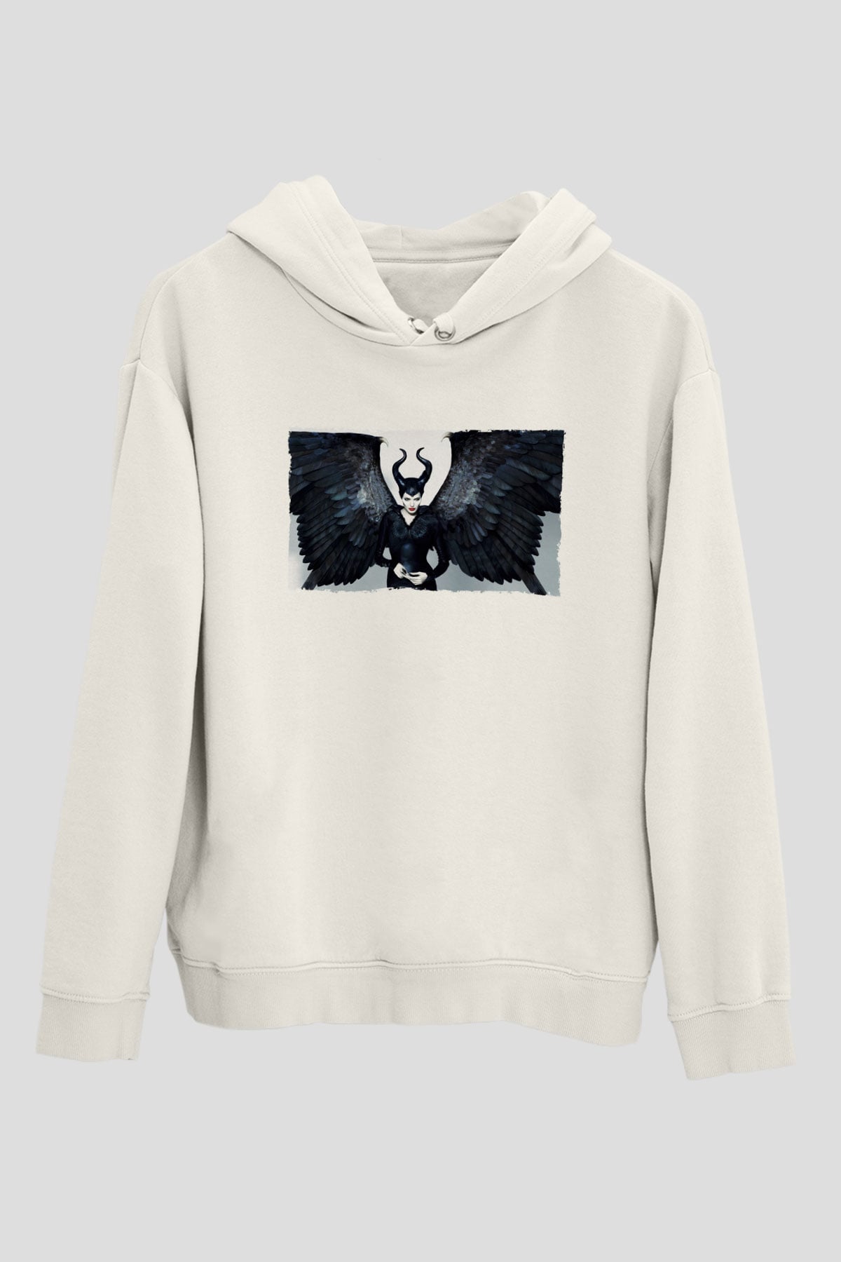 Unisex Malefiz (Maleficent) Baskılı Beyaz Kapüşonlu Sweatshirt