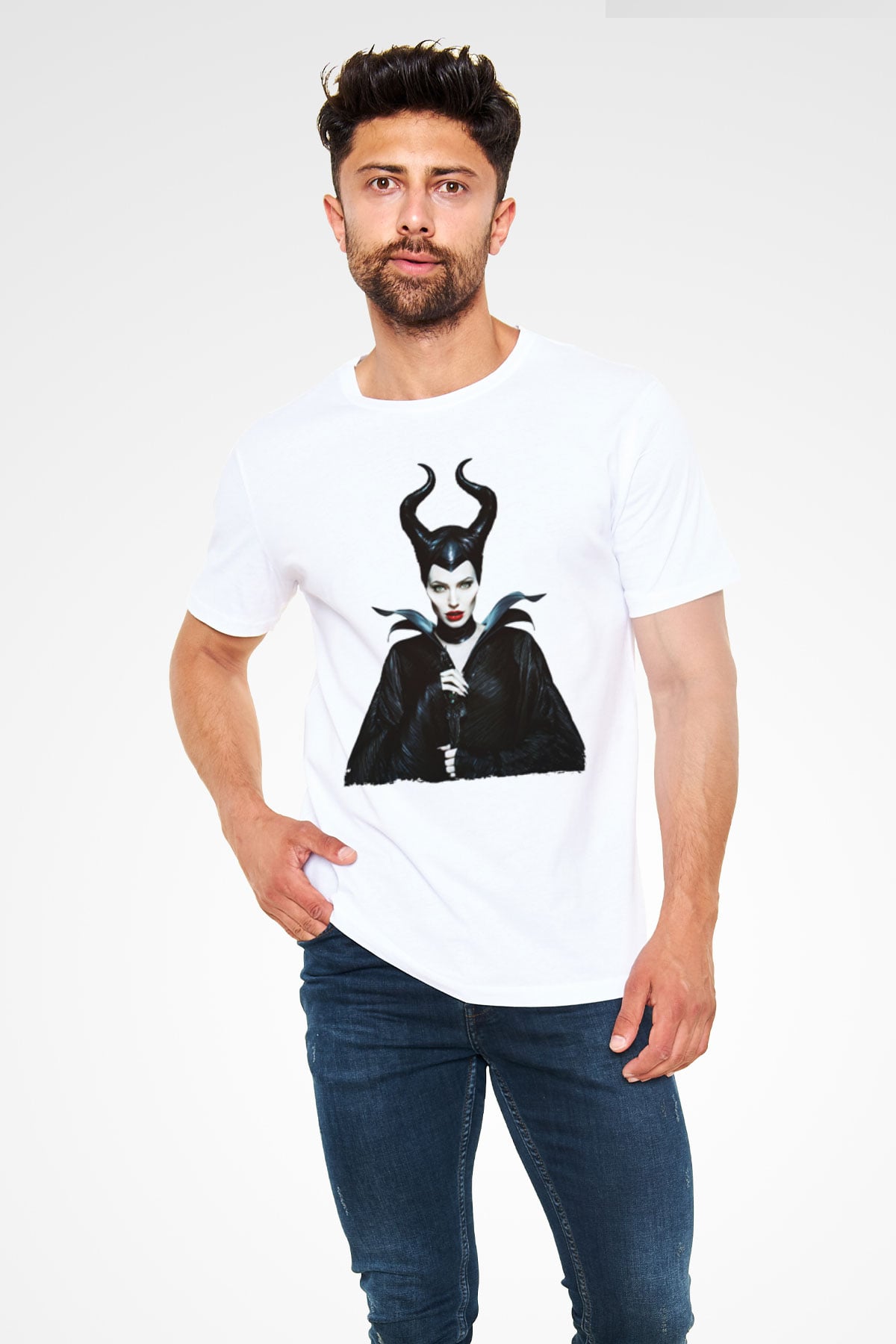 Unisex Malefiz (Maleficent) Baskılı Beyaz Tshirt