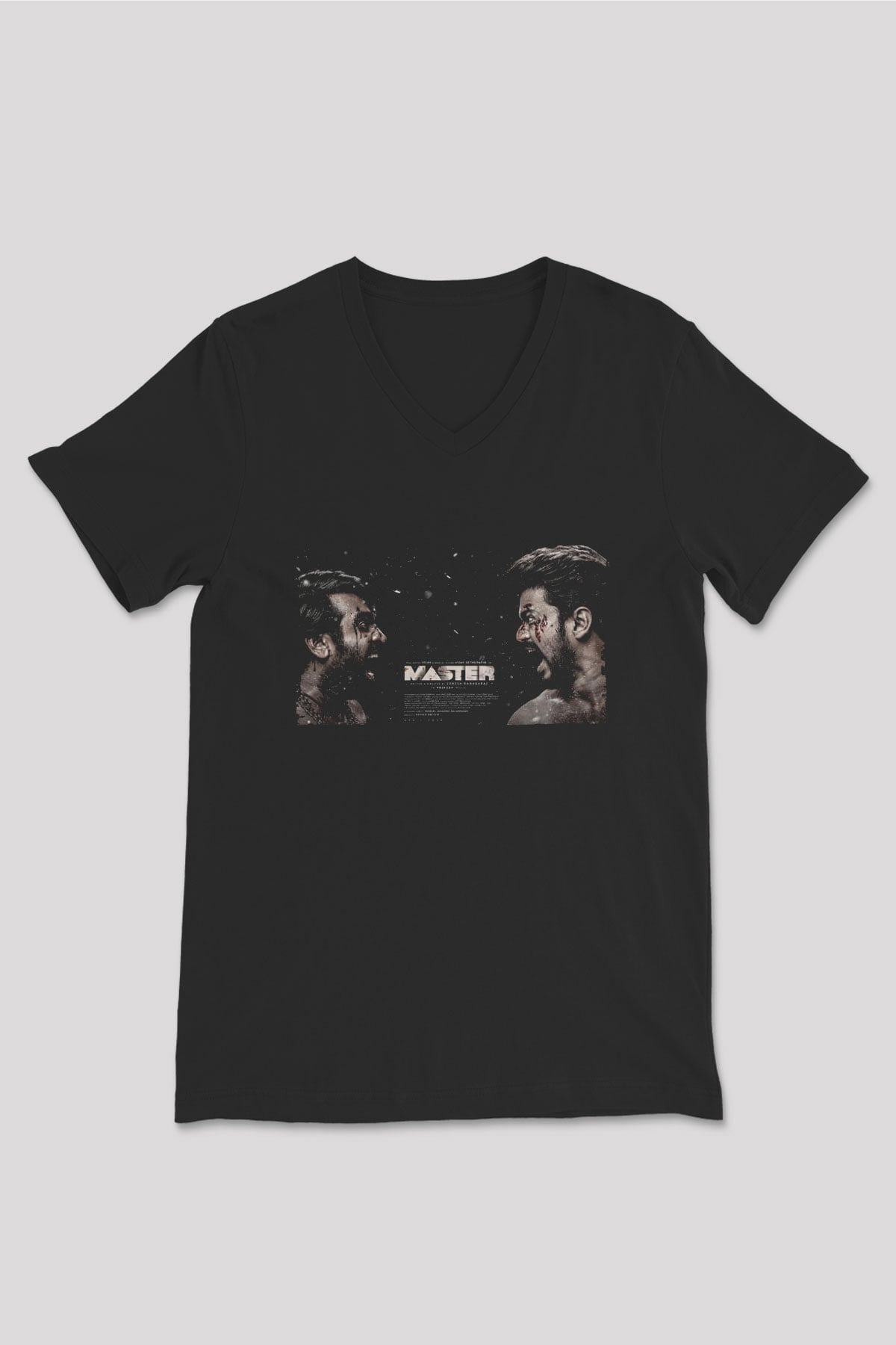 Unisex Master Baskılı Siyah V Yaka Tshirt