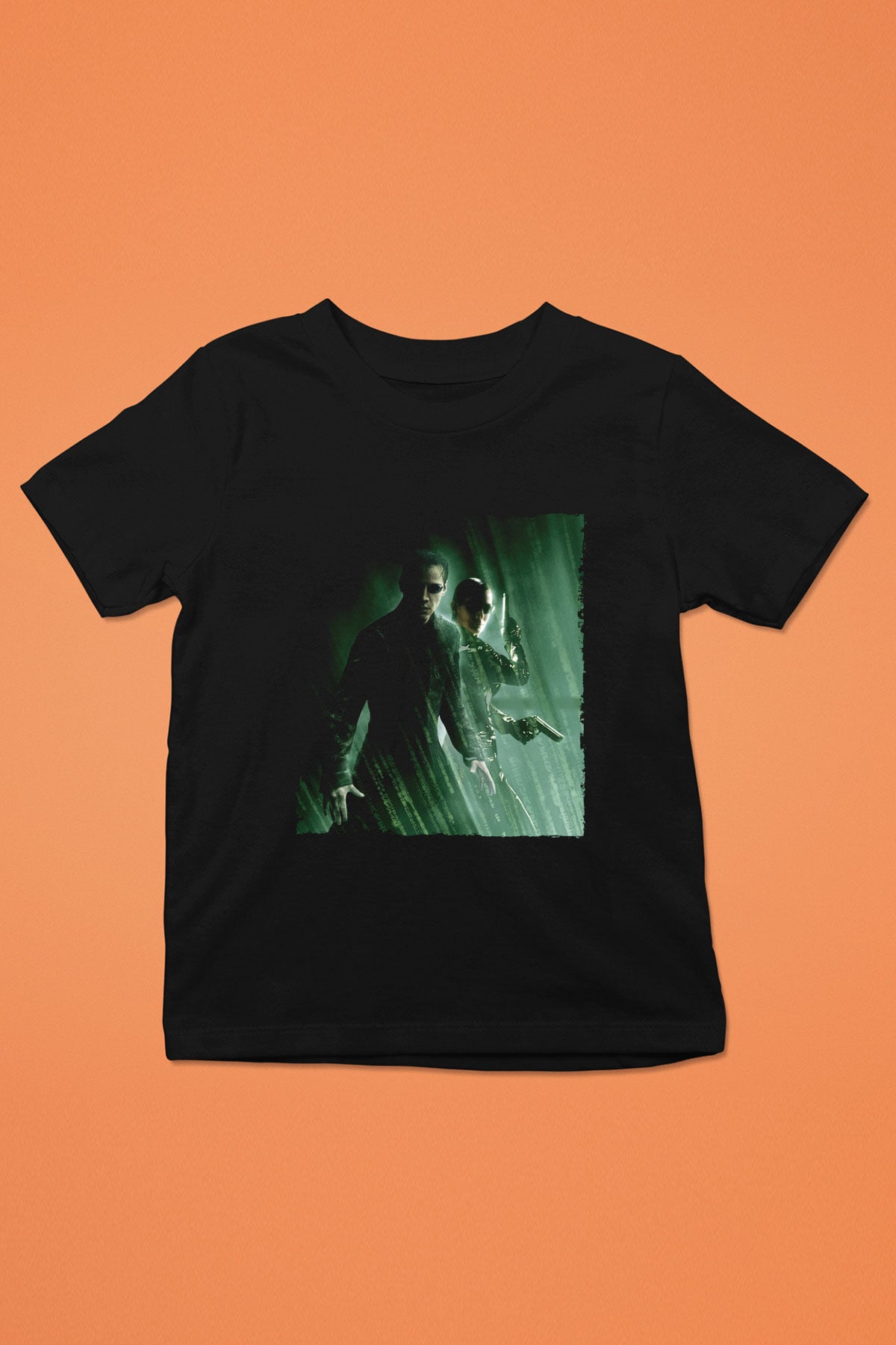 Unisex Matrix Baskılı Siyah Çocuk Tişört
