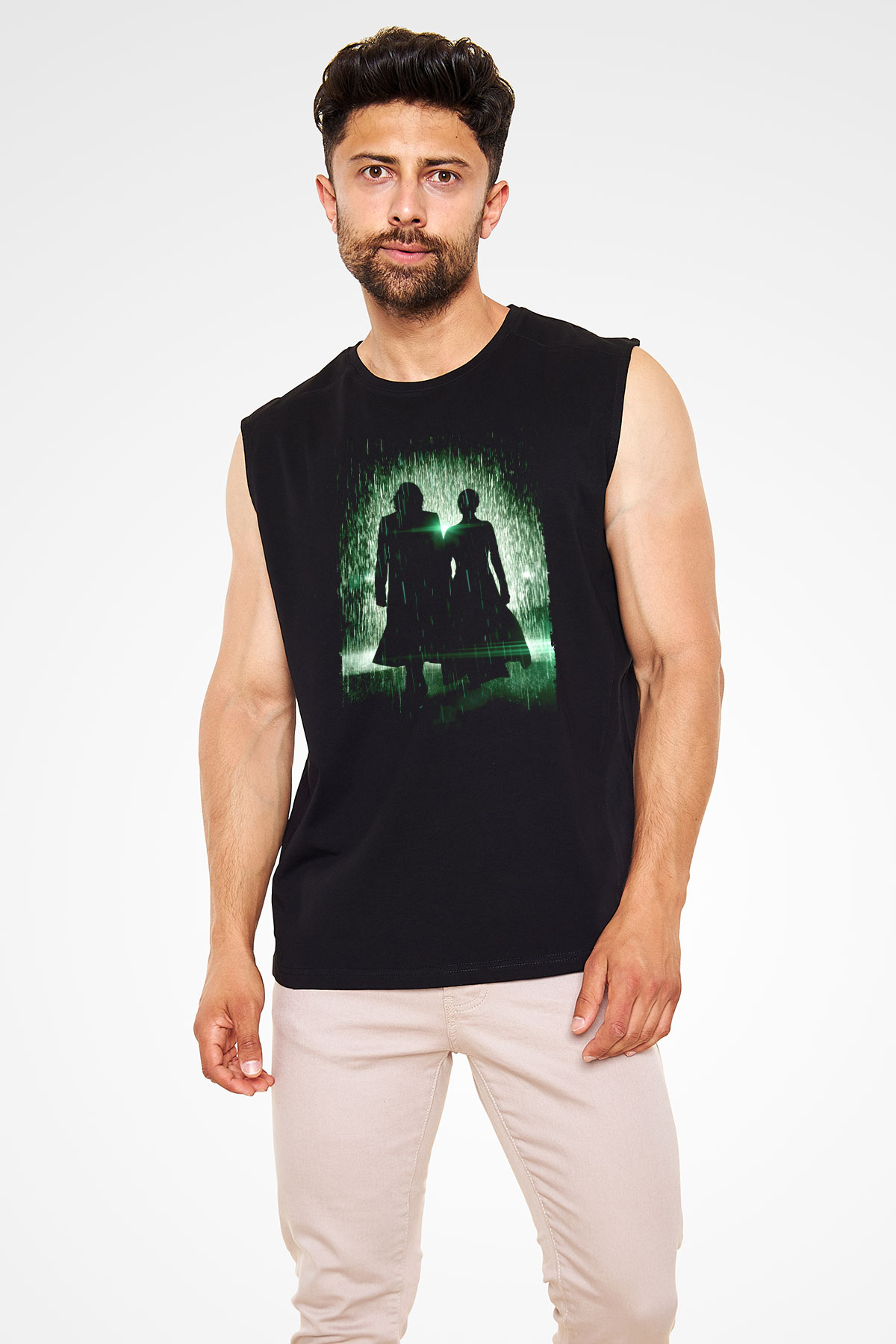 Unisex Matrix Baskılı Siyah Kolsuz Tshirt