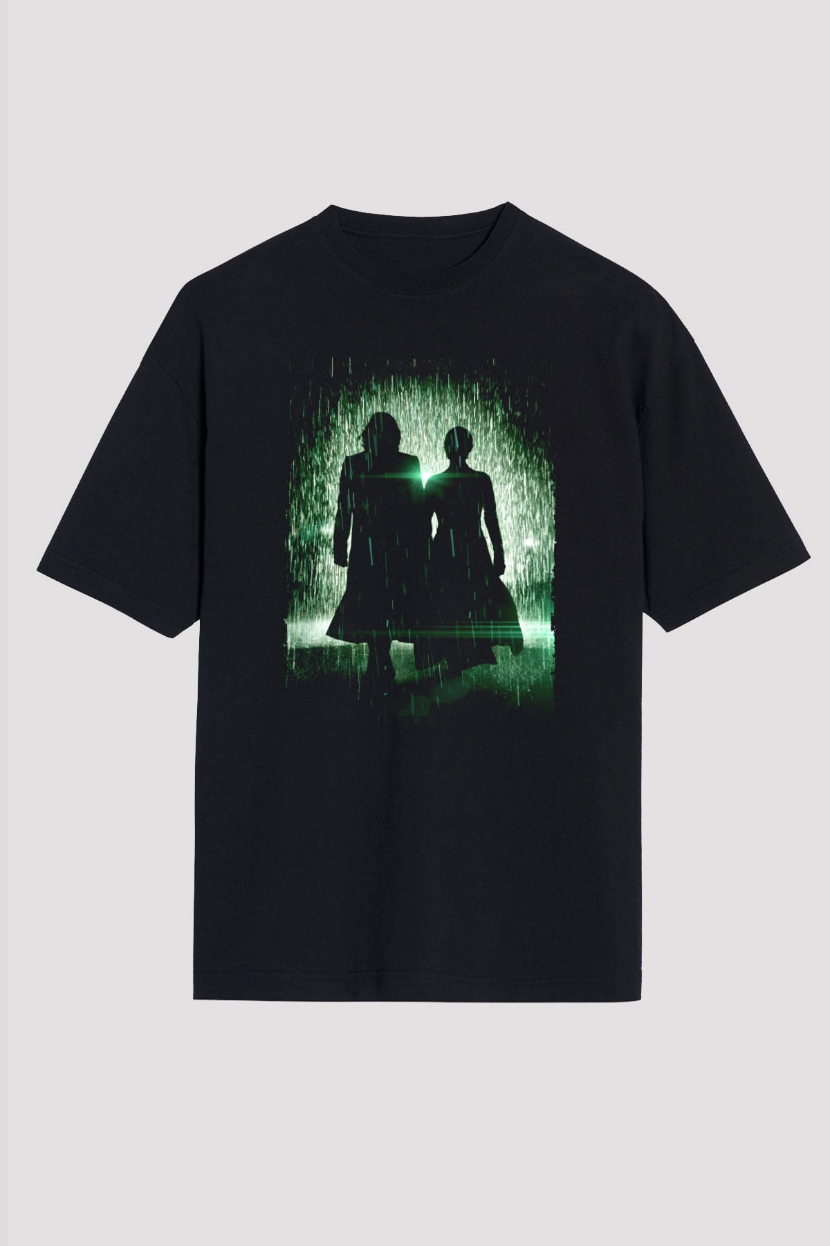 Unisex Matrix Baskılı Siyah Oversize Tshirt