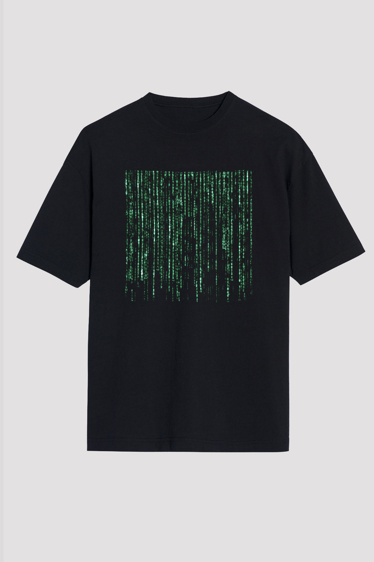 Unisex Matrix Baskılı Siyah Oversize T-shirt