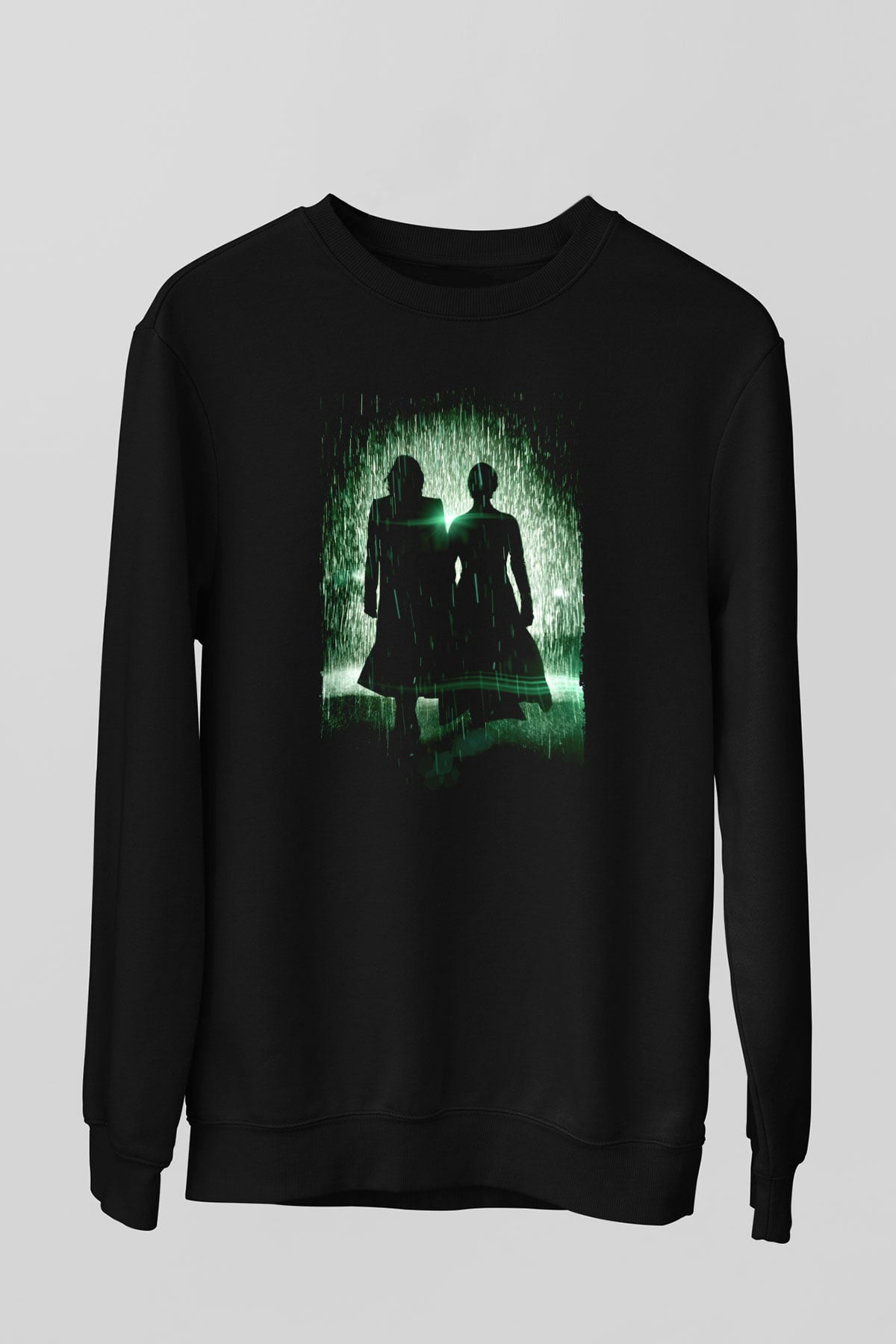 Unisex Matrix Baskılı Siyah Sweatshirt