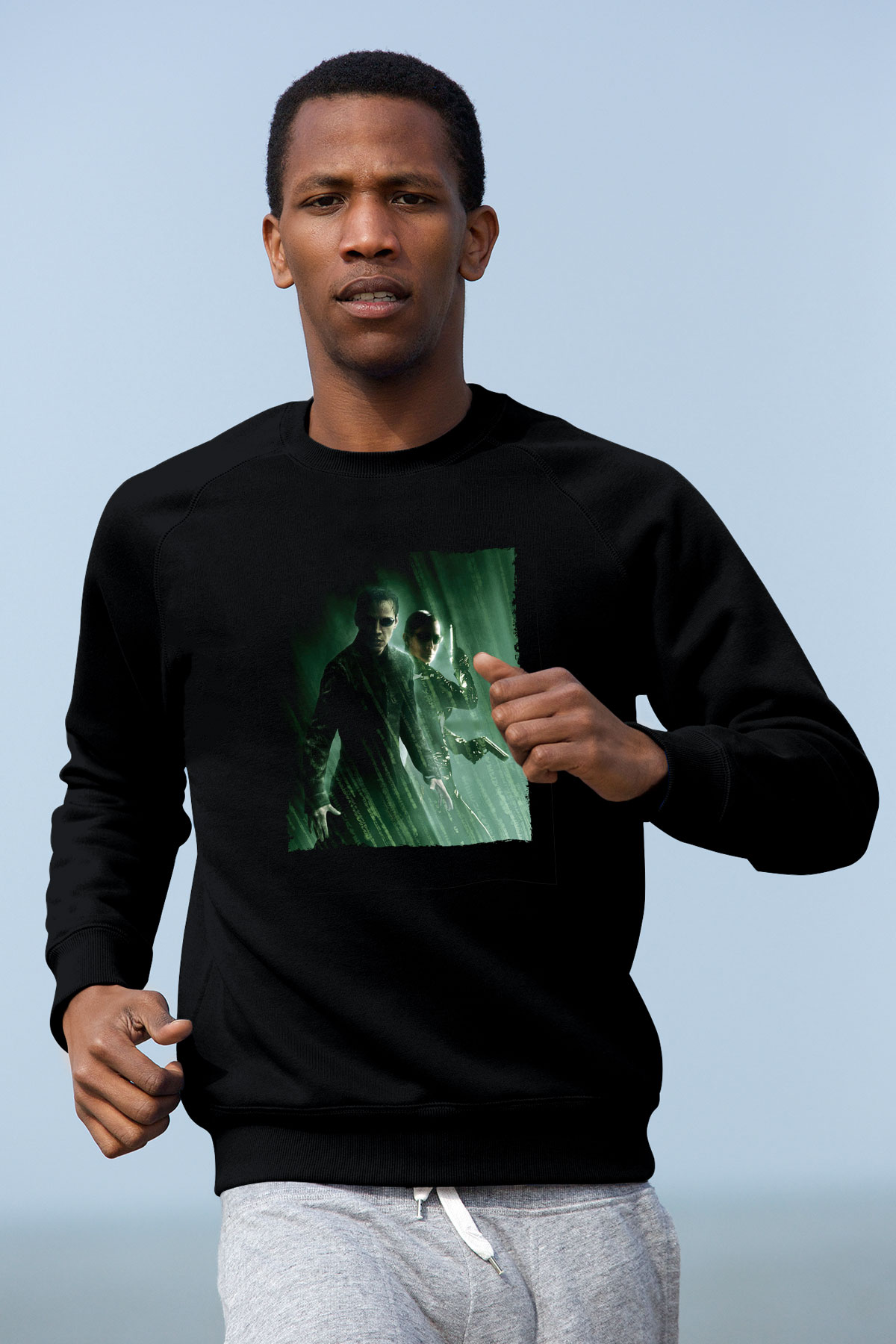 Unisex Matrix Baskılı Siyah Sweatshirt