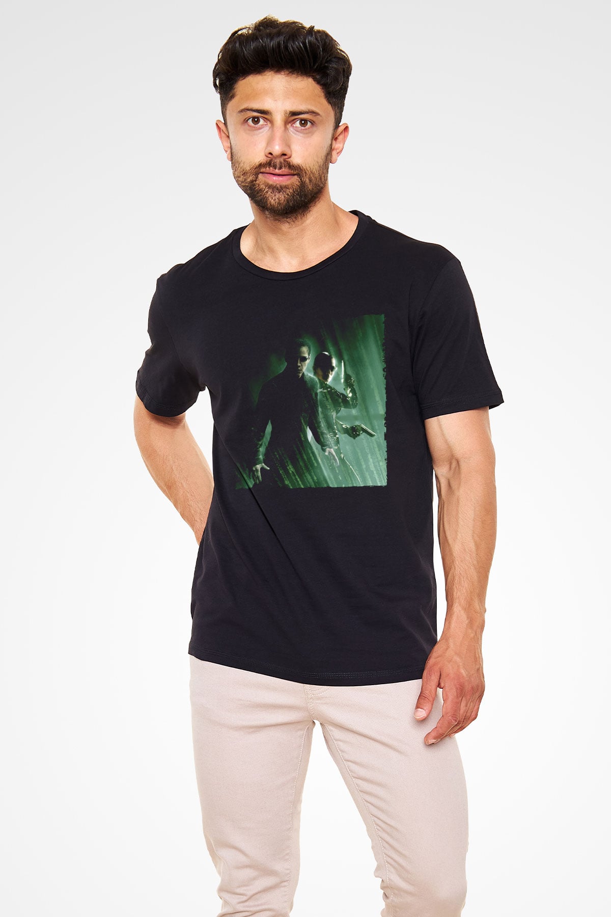 Unisex Matrix Baskılı Siyah Tişört