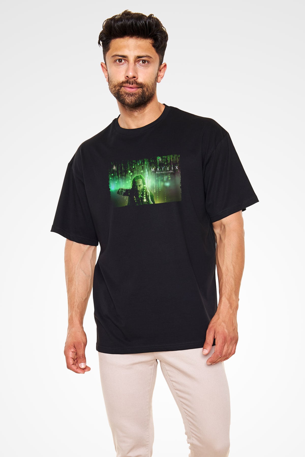 Unisex Matrix Resurrections (The Matrix Resurrections) Baskılı Siyah Oversize T-shirt