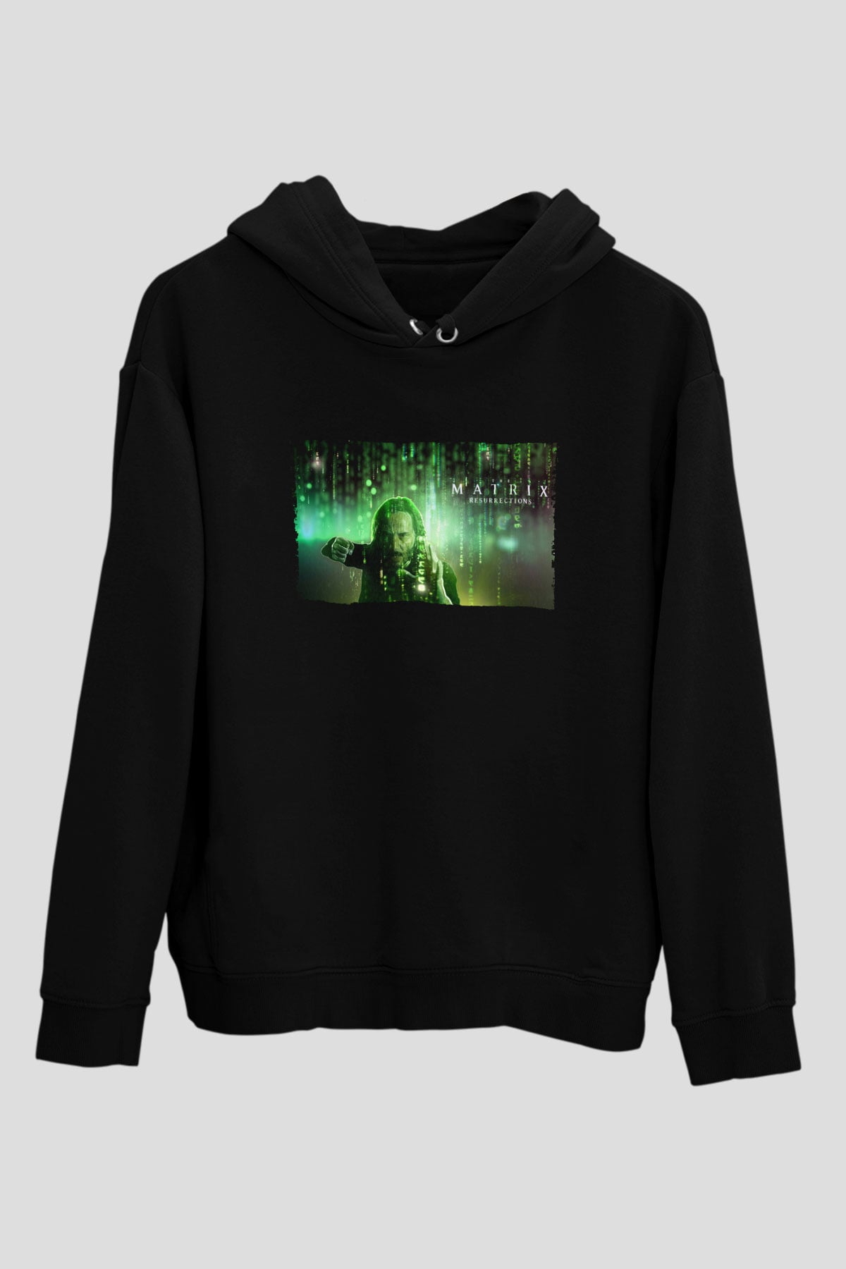 Unisex Matrix Resurrections (The Matrix Resurrections) Baskılı Siyah Kapüşonlu Sweatshirt