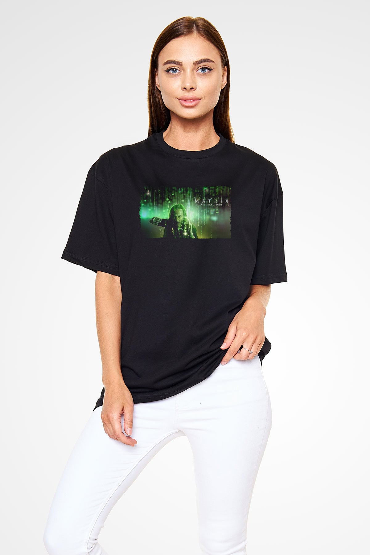 Unisex Matrix Resurrections (The Matrix Resurrections) Baskılı Siyah Oversize T-shirt