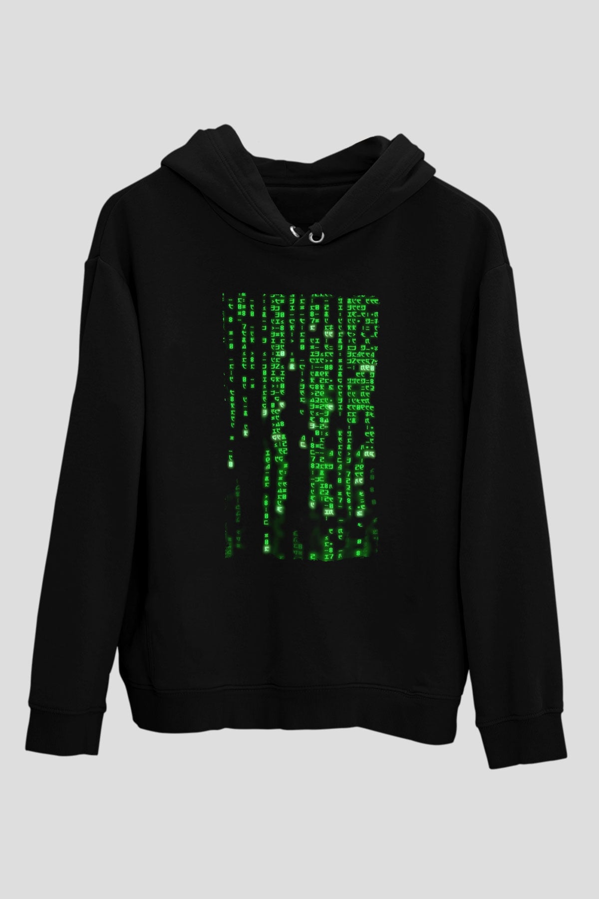 Unisex Matrix (The Matrix) Baskılı Siyah Unisex Kapüşonlu Sweatshirt