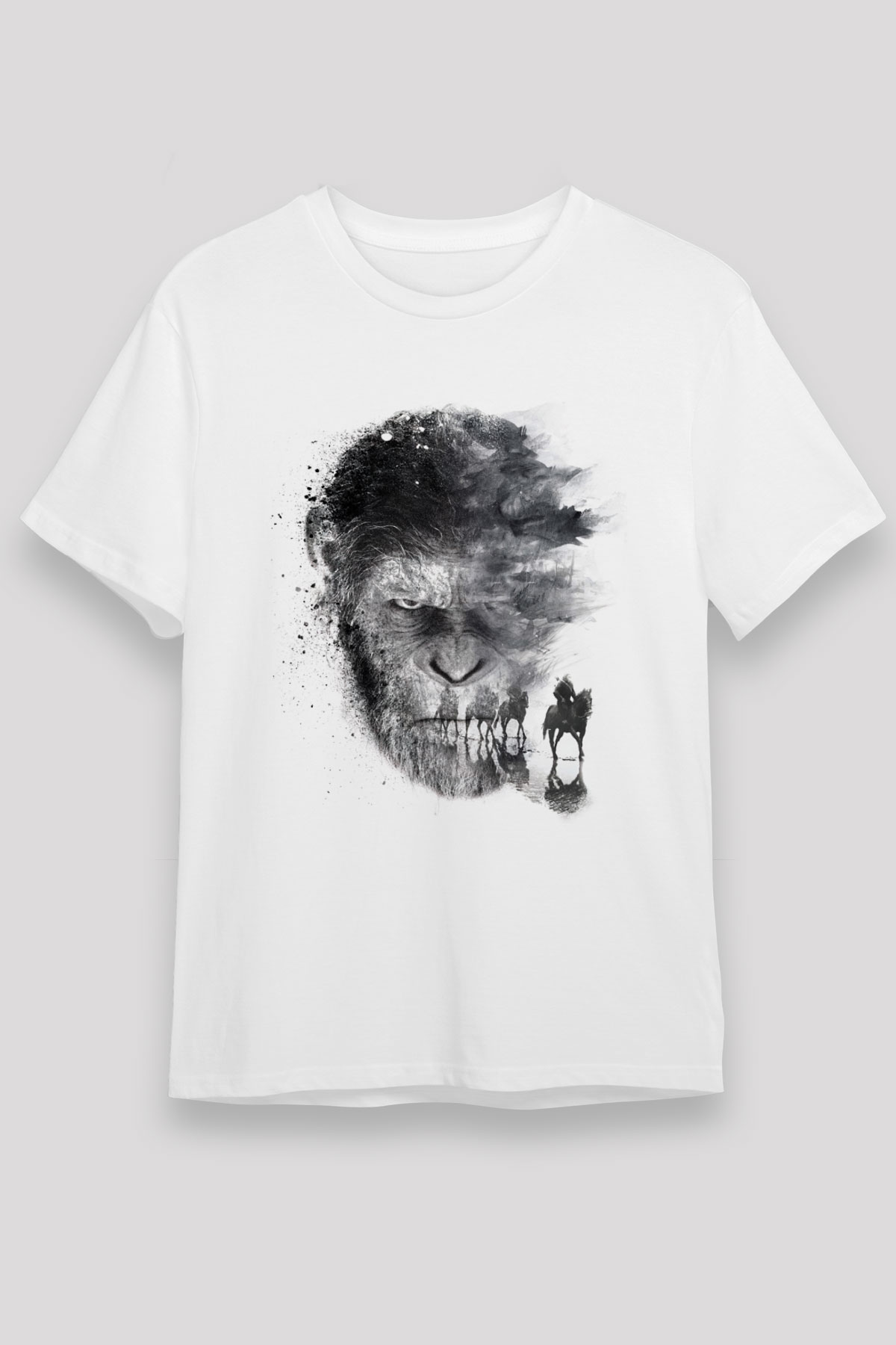 Unisex Maymunlar Cehennemi Savaş (War for the Planet of the Apes) Baskılı Beyaz T-shirt