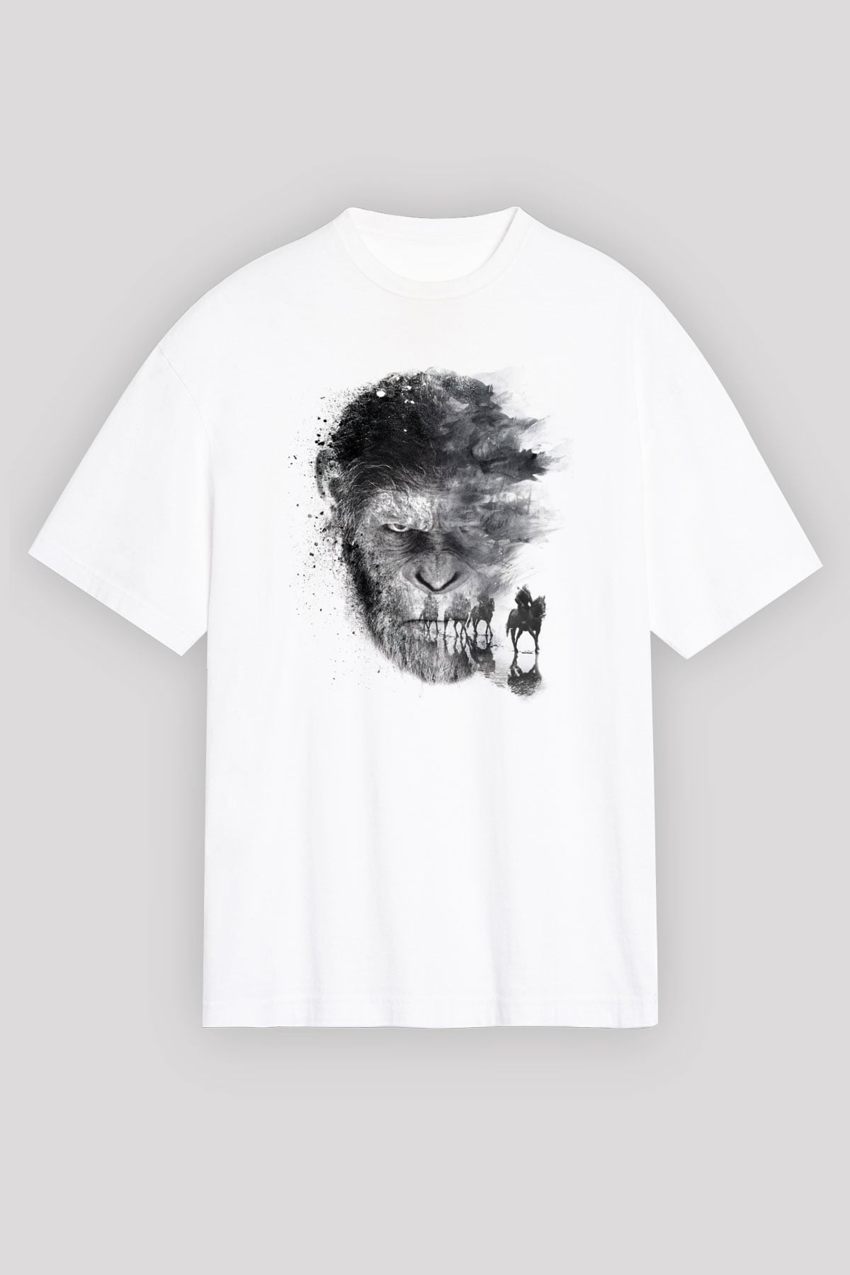 Unisex Maymunlar Cehennemi Savaş (War for the Planet of the Apes) Baskılı Beyaz T-shirt