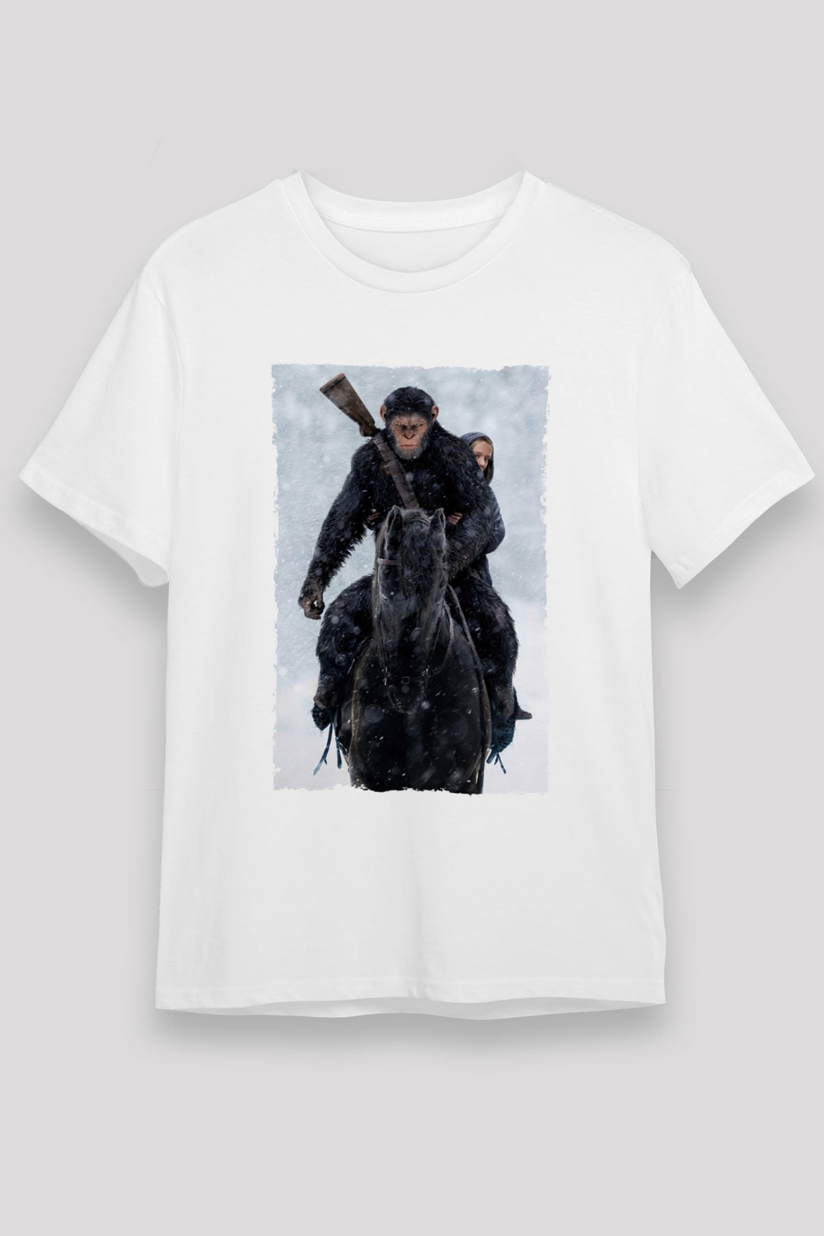 Unisex Maymunlar Cehennemi Savaş (War for the Planet of the Apes) Baskılı Beyaz Tshirt