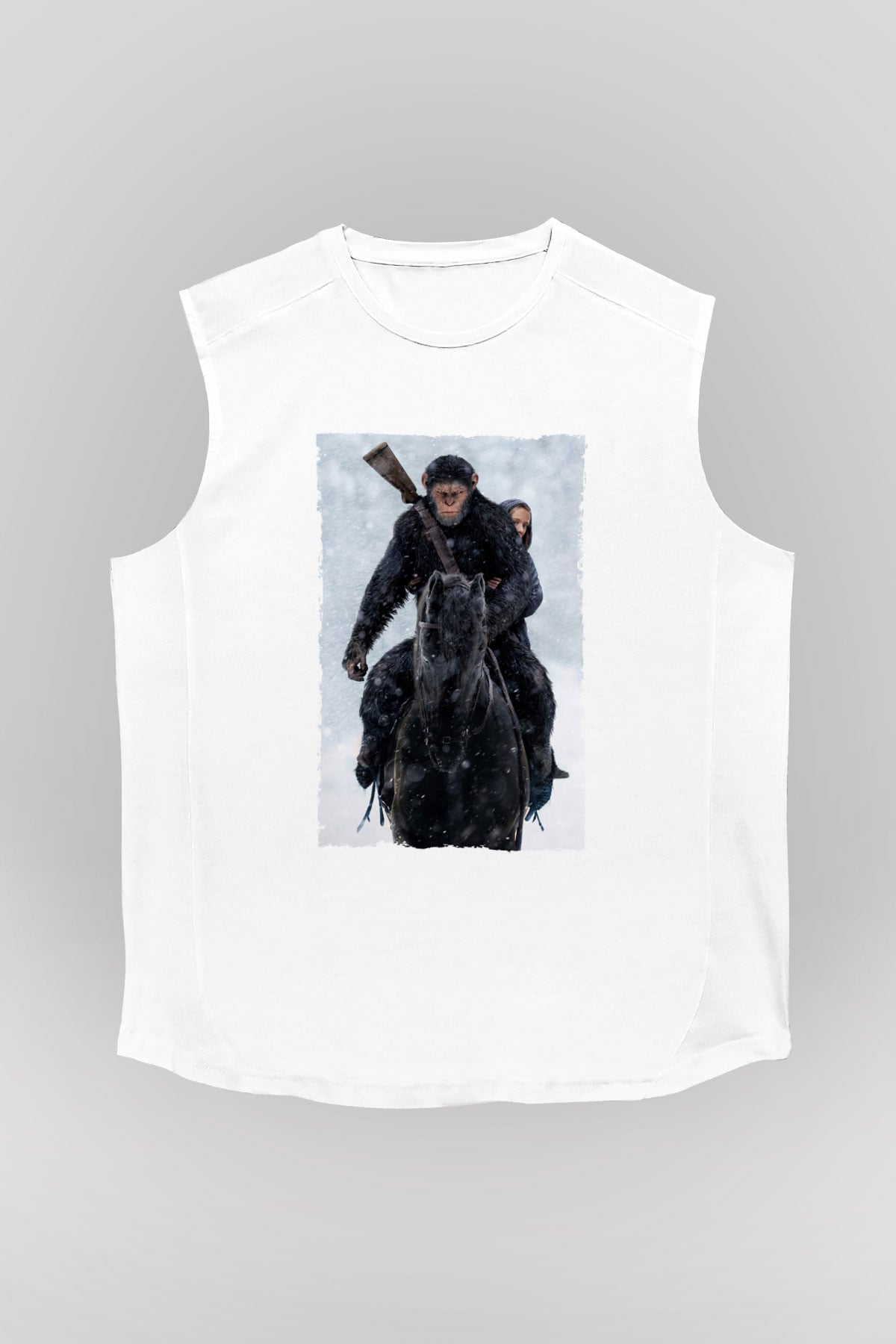 Unisex Maymunlar Cehennemi Savaş (War for the Planet of the Apes) Baskılı Beyaz Kolsuz Tshirt