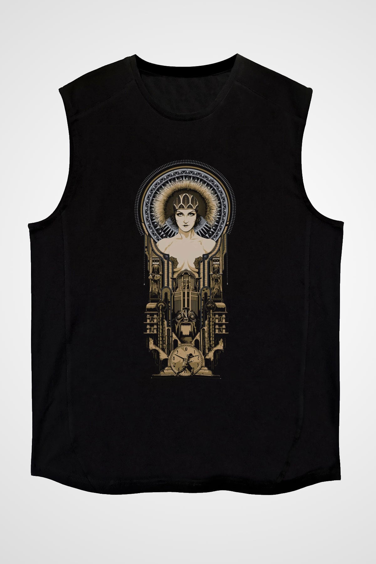 Unisex Metropolis Baskılı Siyah Kolsuz Tshirt