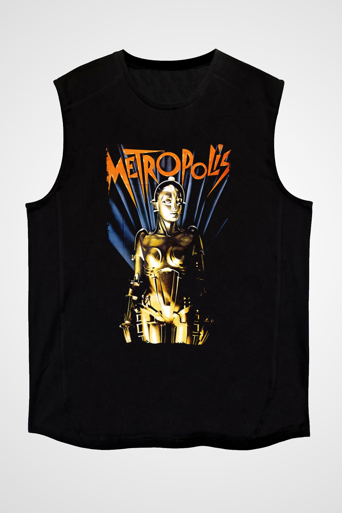 Unisex Metropolis Baskılı Siyah Kolsuz Tişört