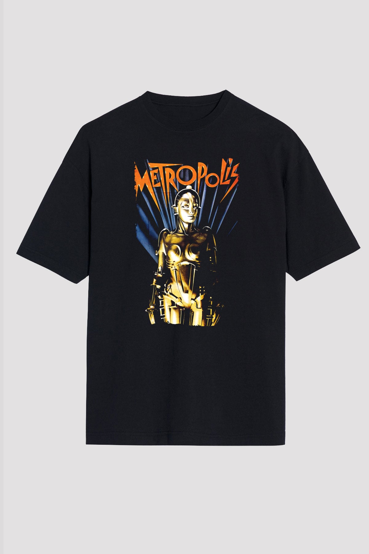 Unisex Metropolis Baskılı Siyah Oversize Tişört