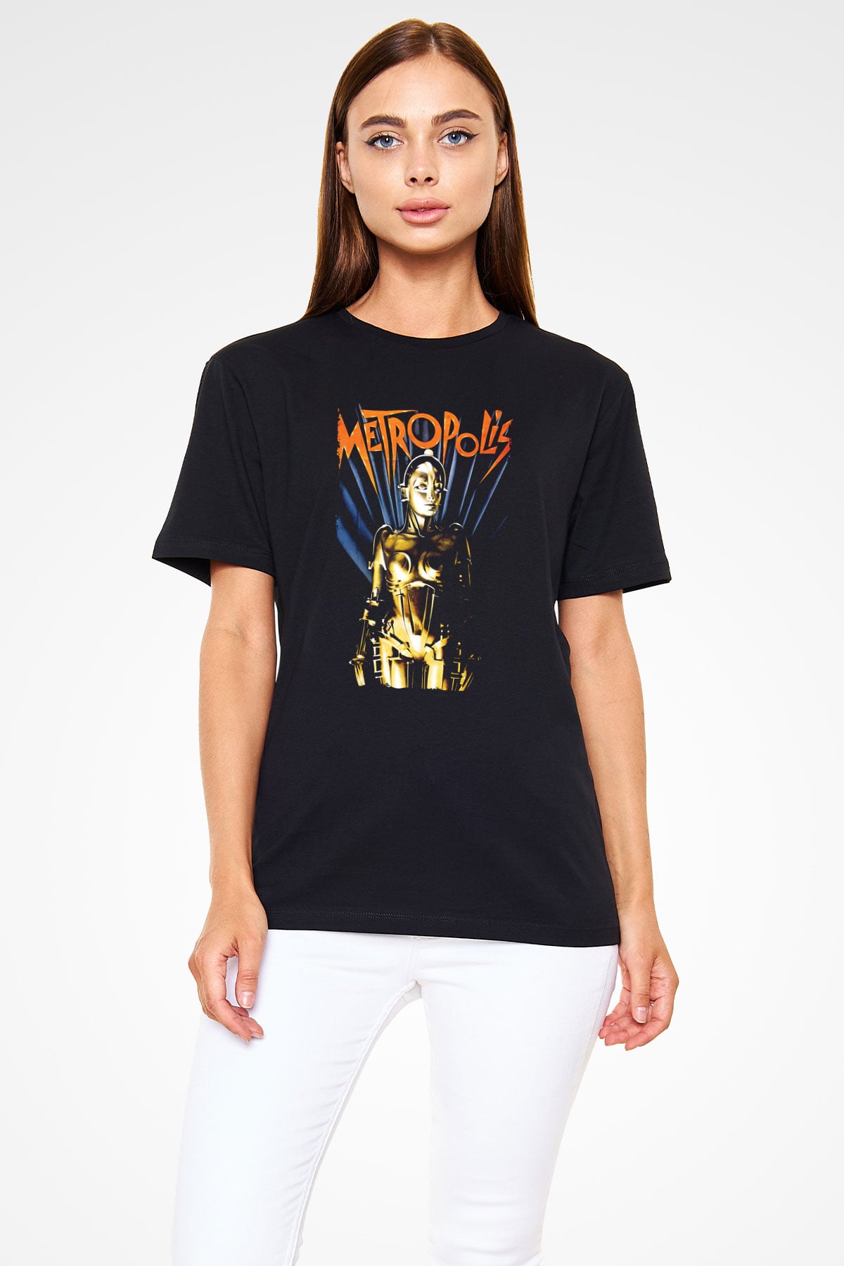 Unisex Metropolis Baskılı Siyah Tişört