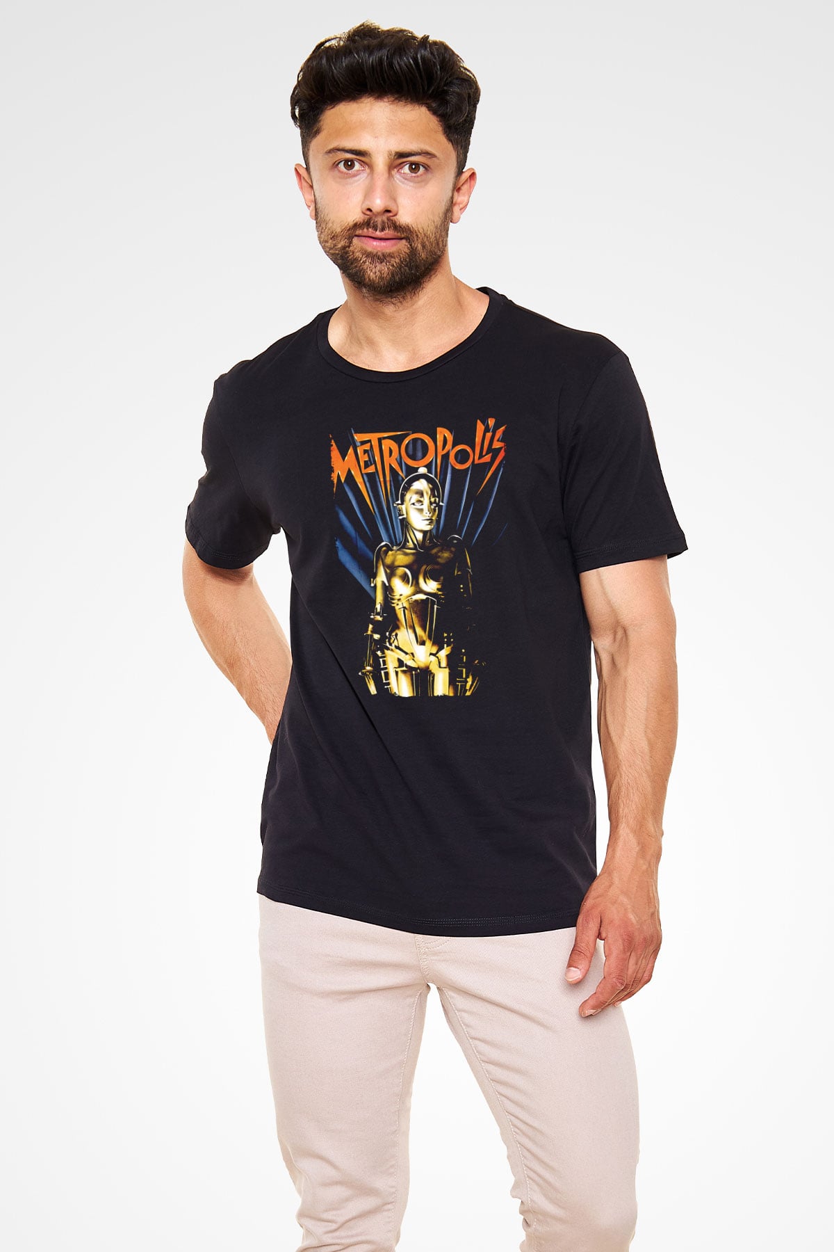Unisex Metropolis Baskılı Siyah Tişört