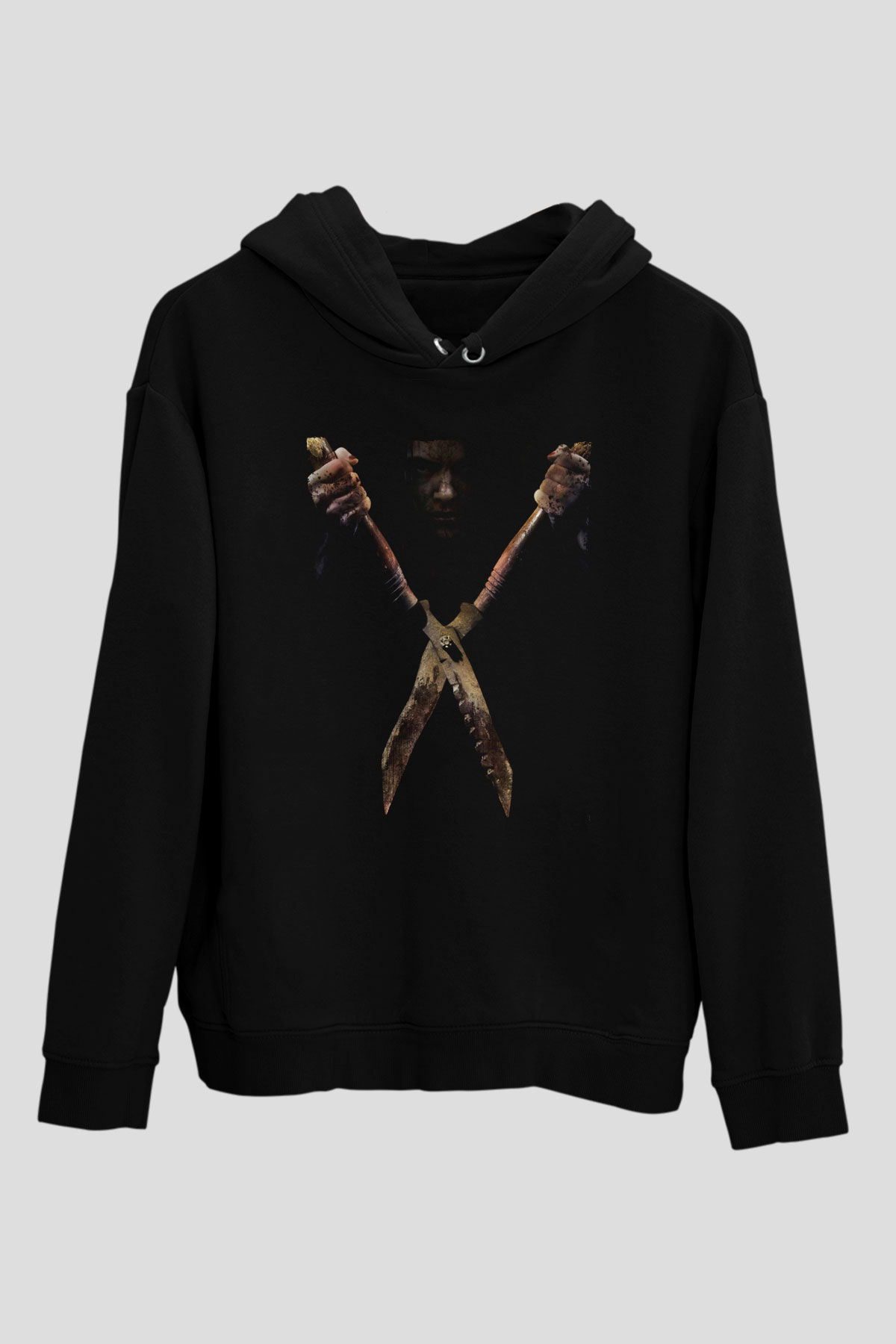 Unisex Mezarına Tüküreceğim (I Spit on Your Grave) Baskılı Siyah Kapüşonlu Sweatshirt