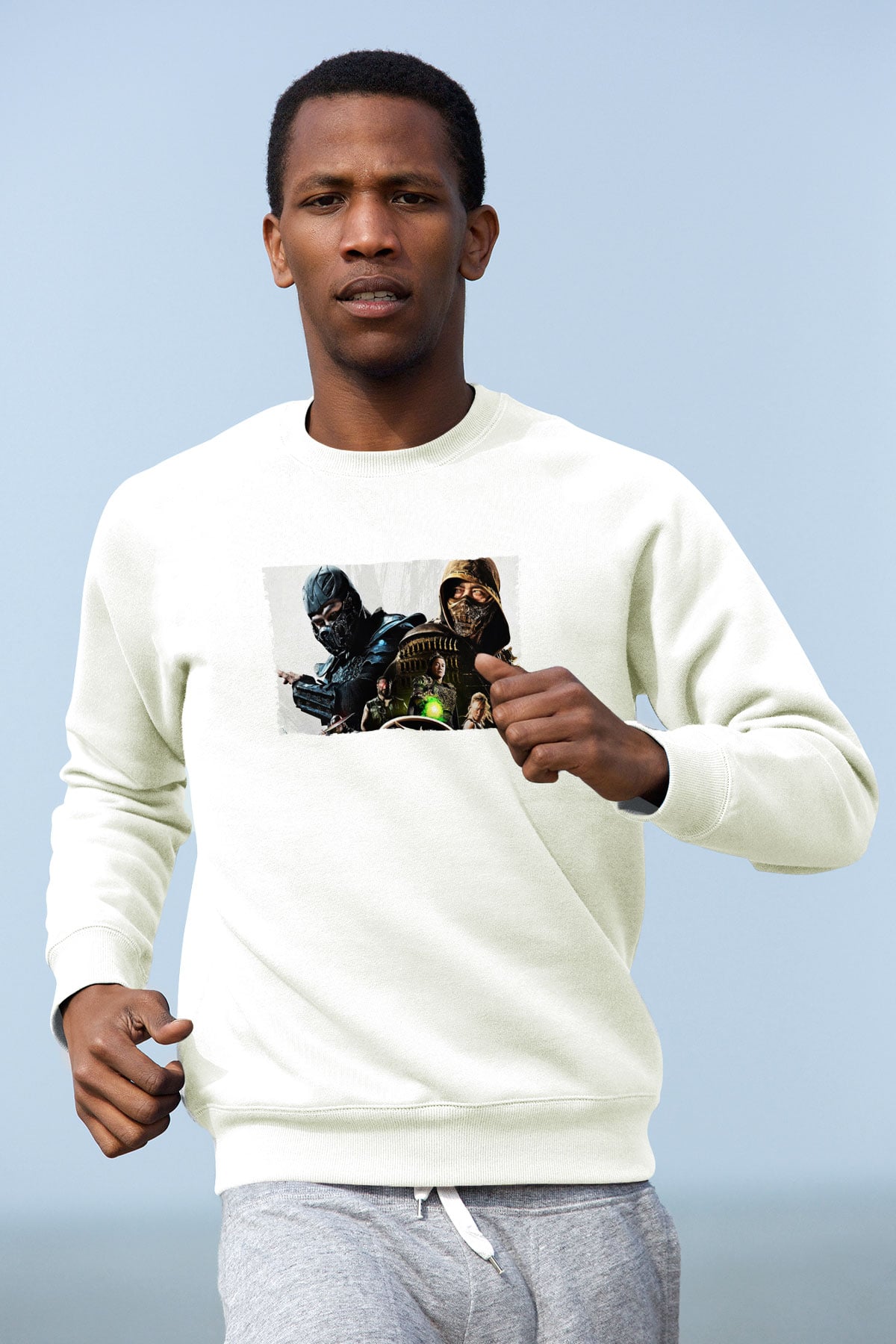 Unisex Mortal Kombat Baskılı Beyaz Sweatshirt
