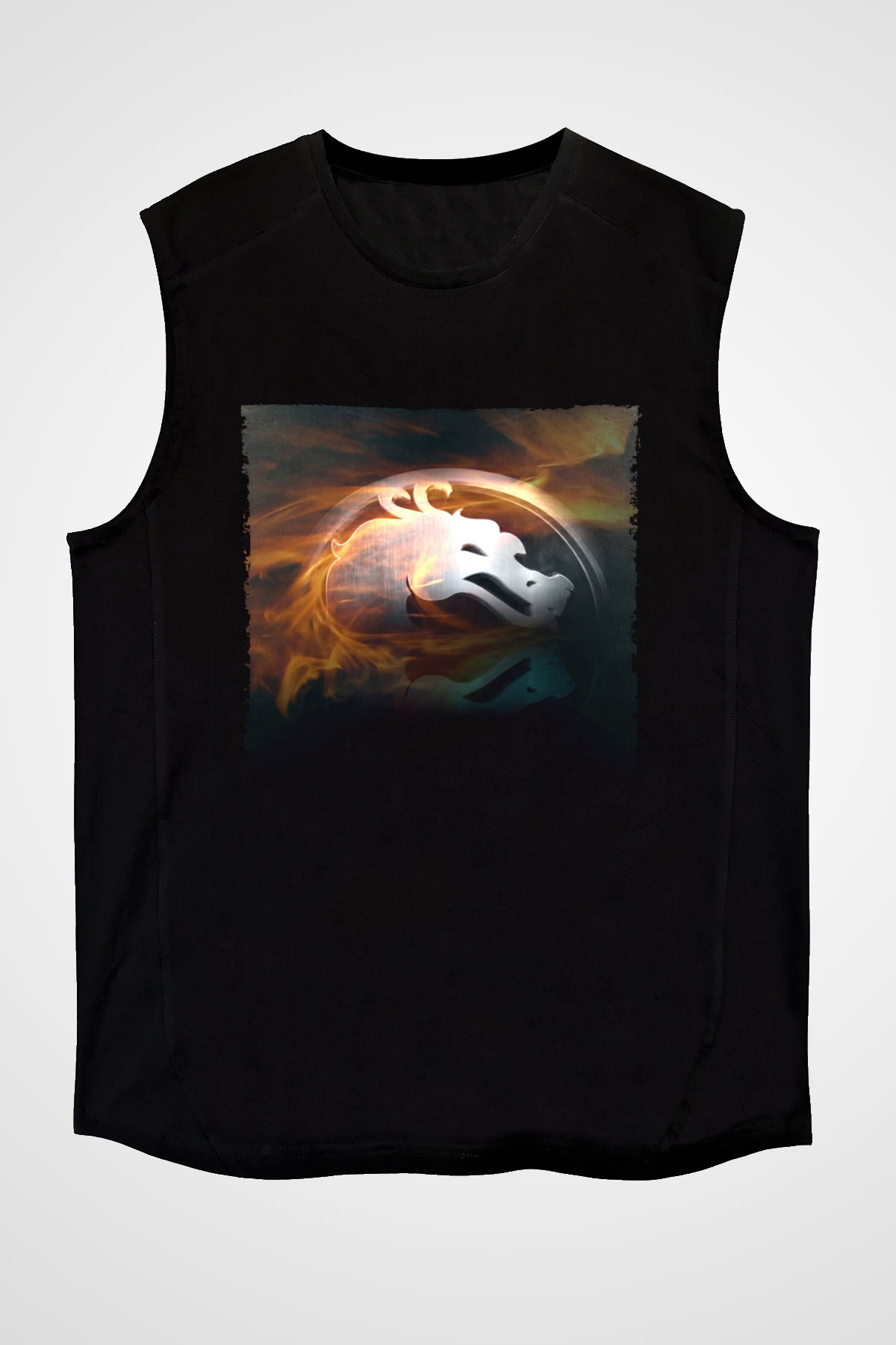 Unisex Mortal Kombat Baskılı Siyah Unisex Kolsuz Tişört
