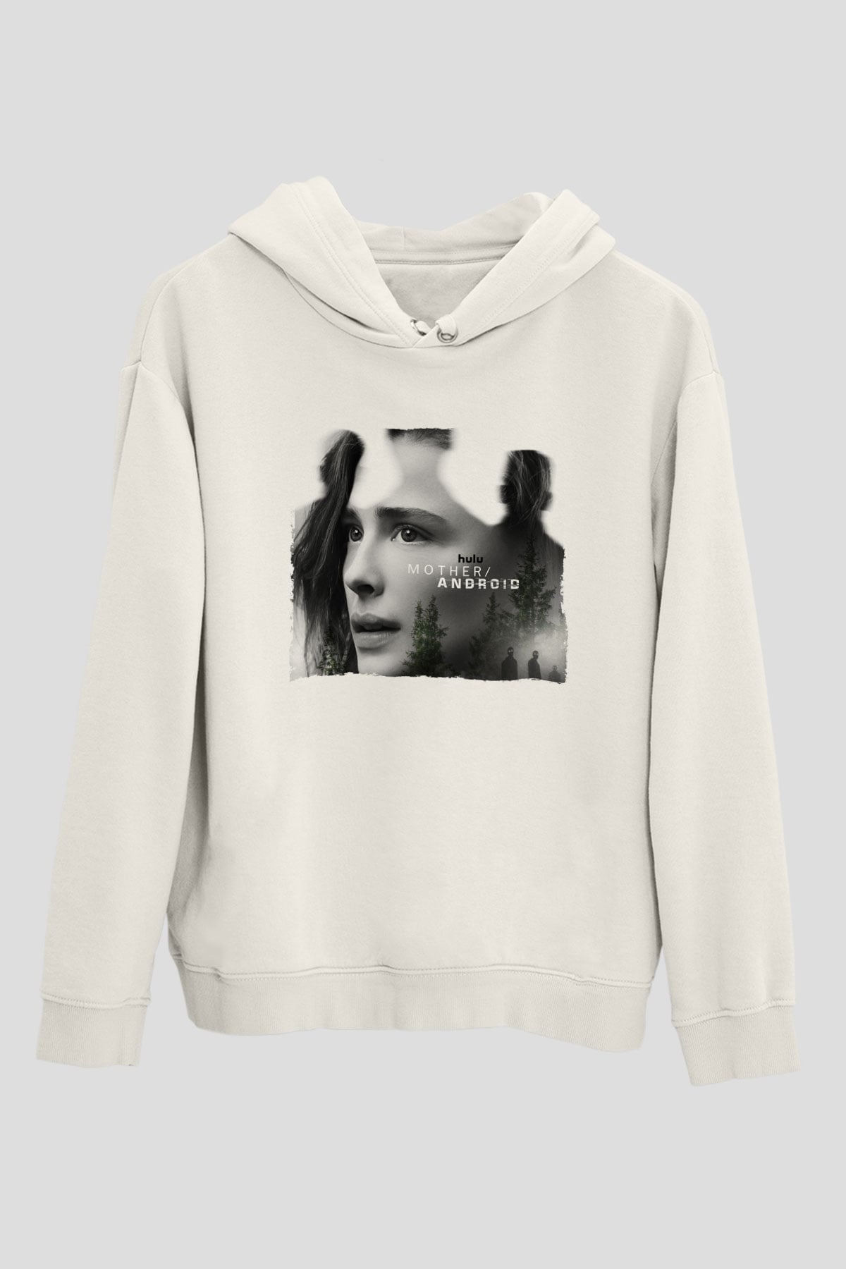 Unisex Mother Android Baskılı Beyaz Kapüşonlu Sweatshirt