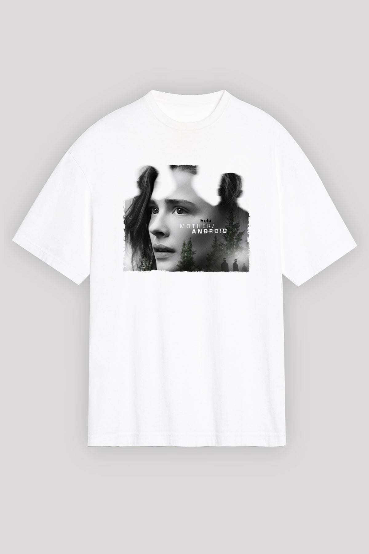 Unisex Mother Android Baskılı Beyaz Oversize Tişört