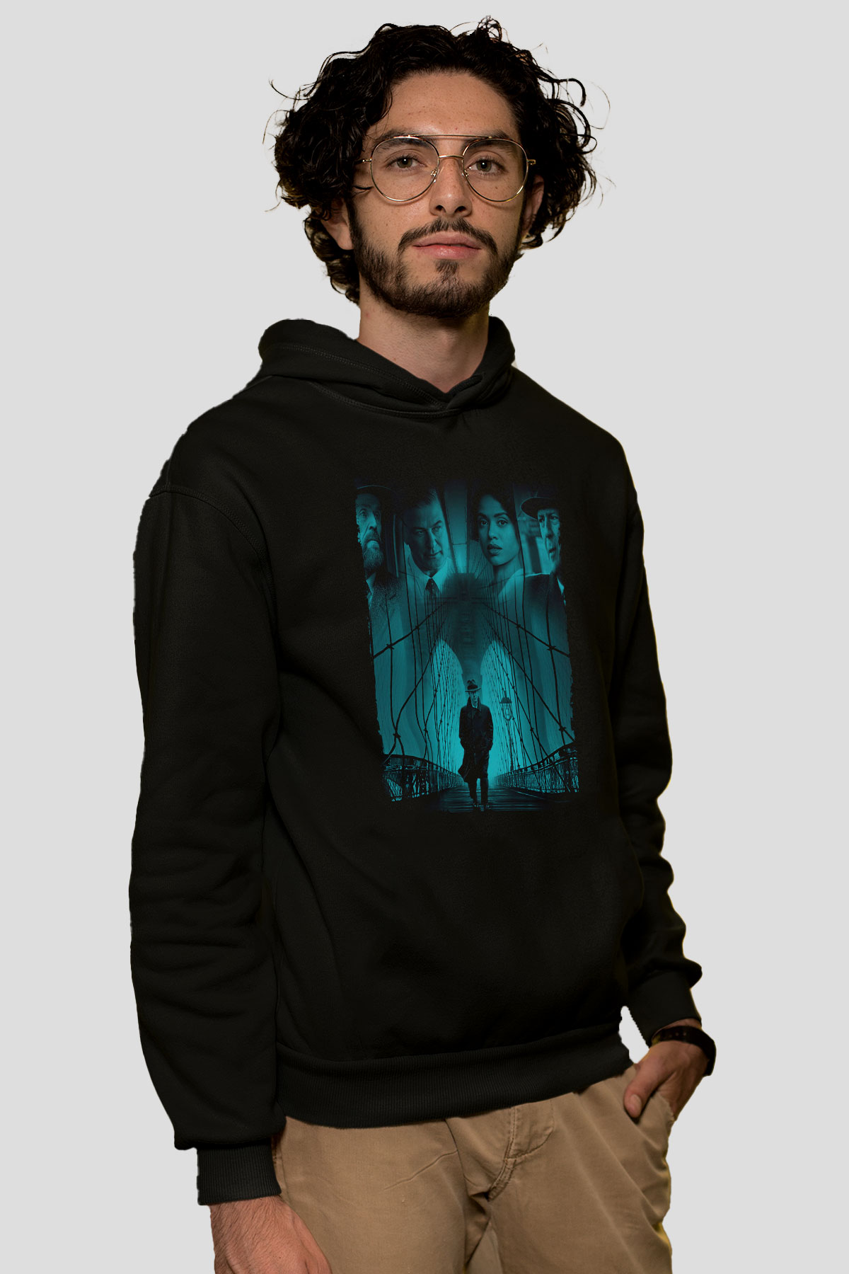 Unisex Motherless Brooklyn Baskılı Siyah Kapüşonlu Sweatshirt