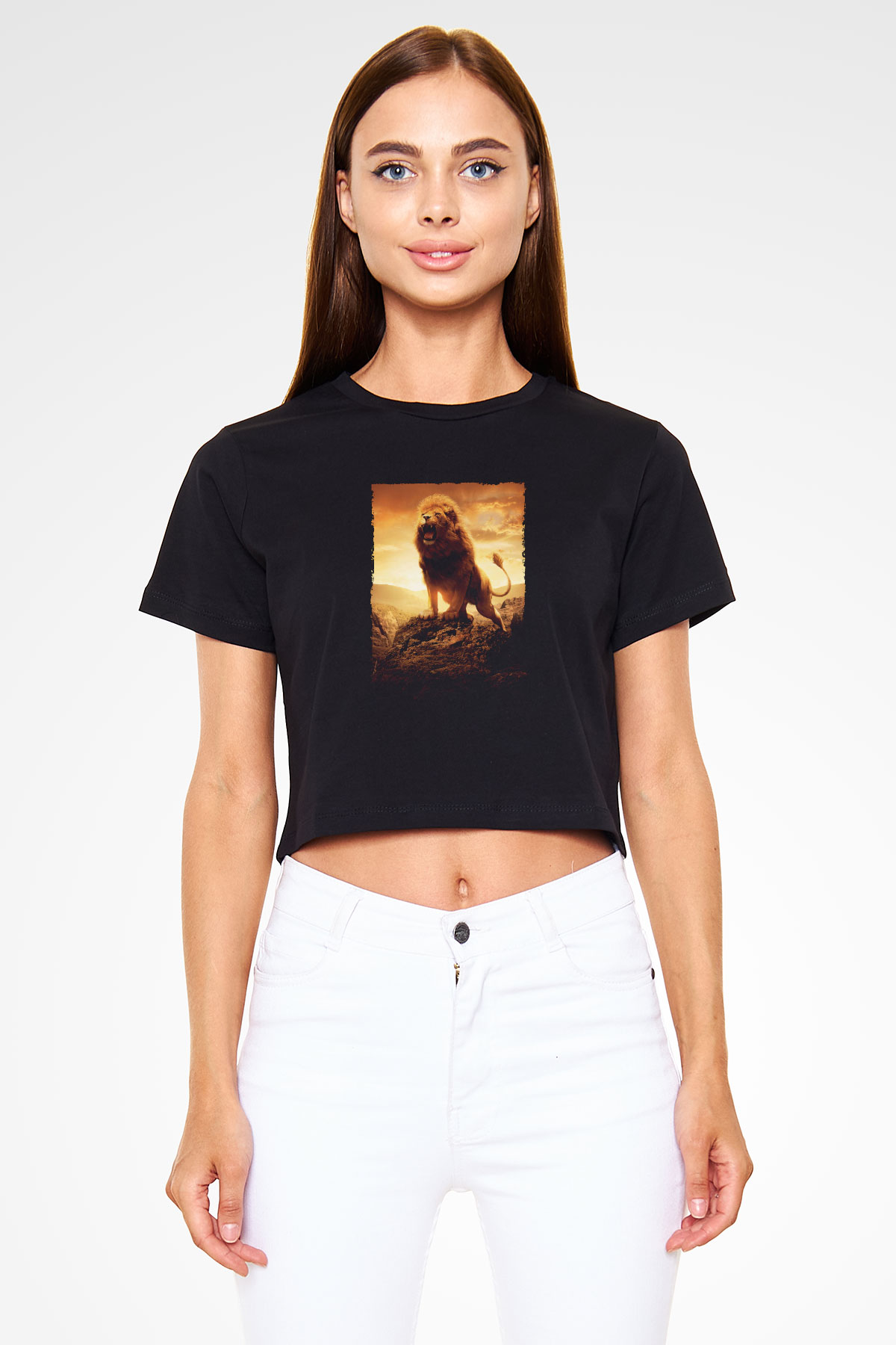Unisex Narnia Günlükleri Aslan, Cadı ve Dolap (The Chronicles of Narnia The Lion, the Witch and the Wardrobe) Baskılı Siyah Crop Top Tshirt