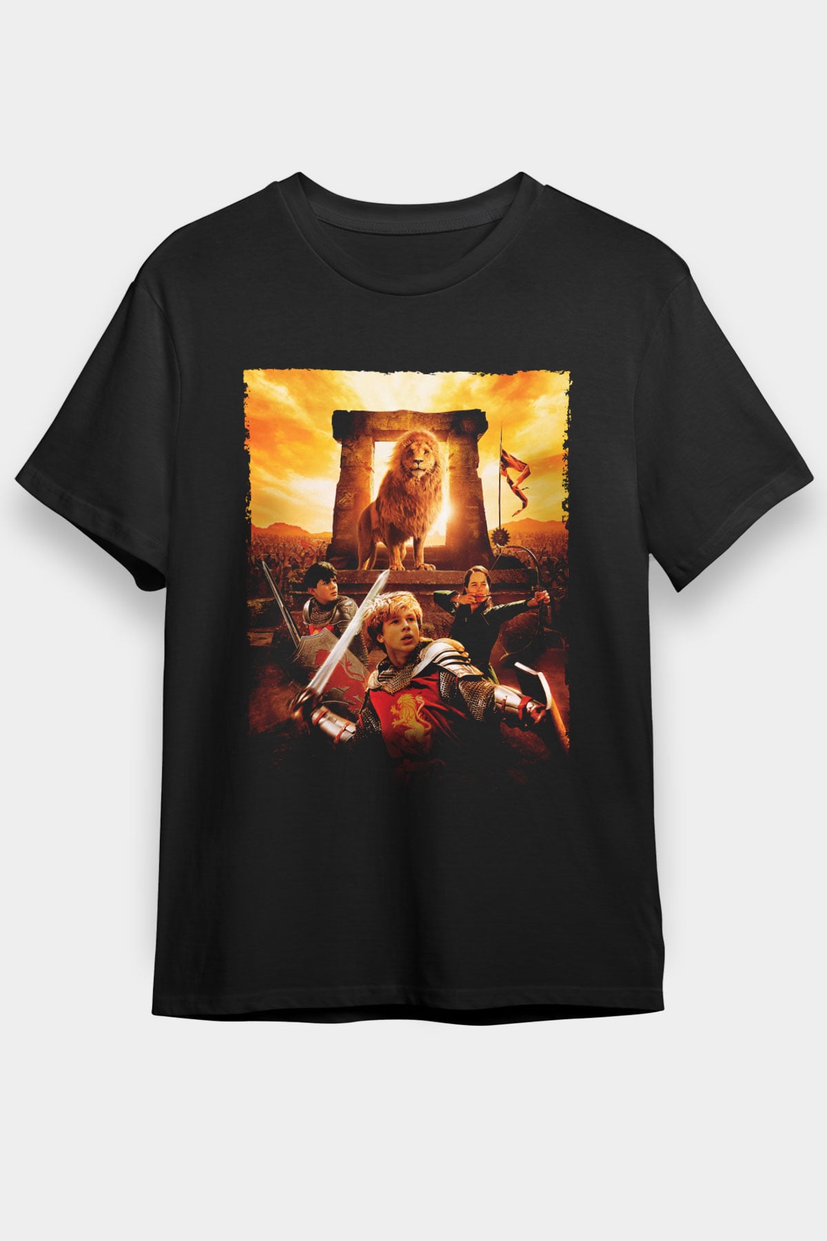 Unisex Narnia Günlükleri Aslan, Cadı ve Dolap (The Chronicles of Narnia The Lion, the Witch and the Wardrobe) Baskılı Siyah T-Shirt