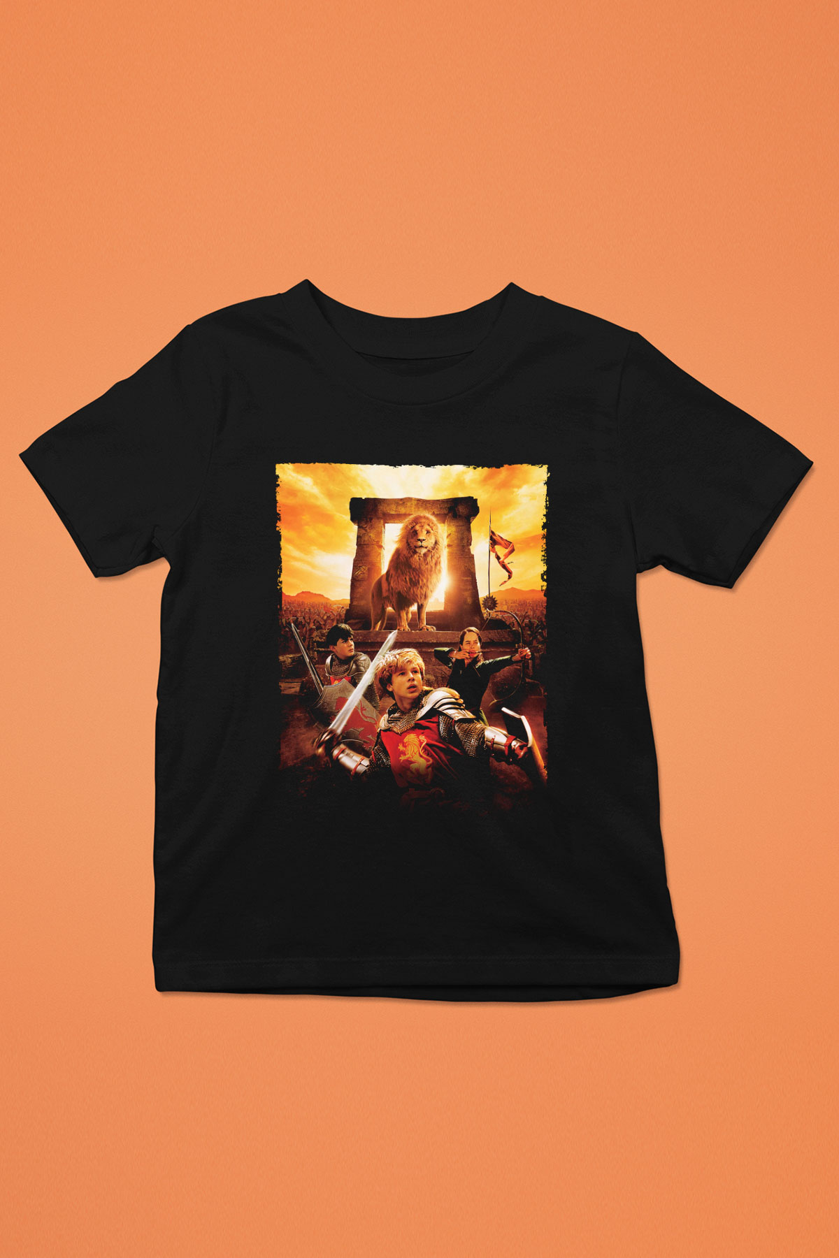 Unisex Narnia Günlükleri Aslan, Cadı ve Dolap (The Chronicles of Narnia The Lion, the Witch and the Wardrobe) Baskılı Siyah Çocuk T-Shirt