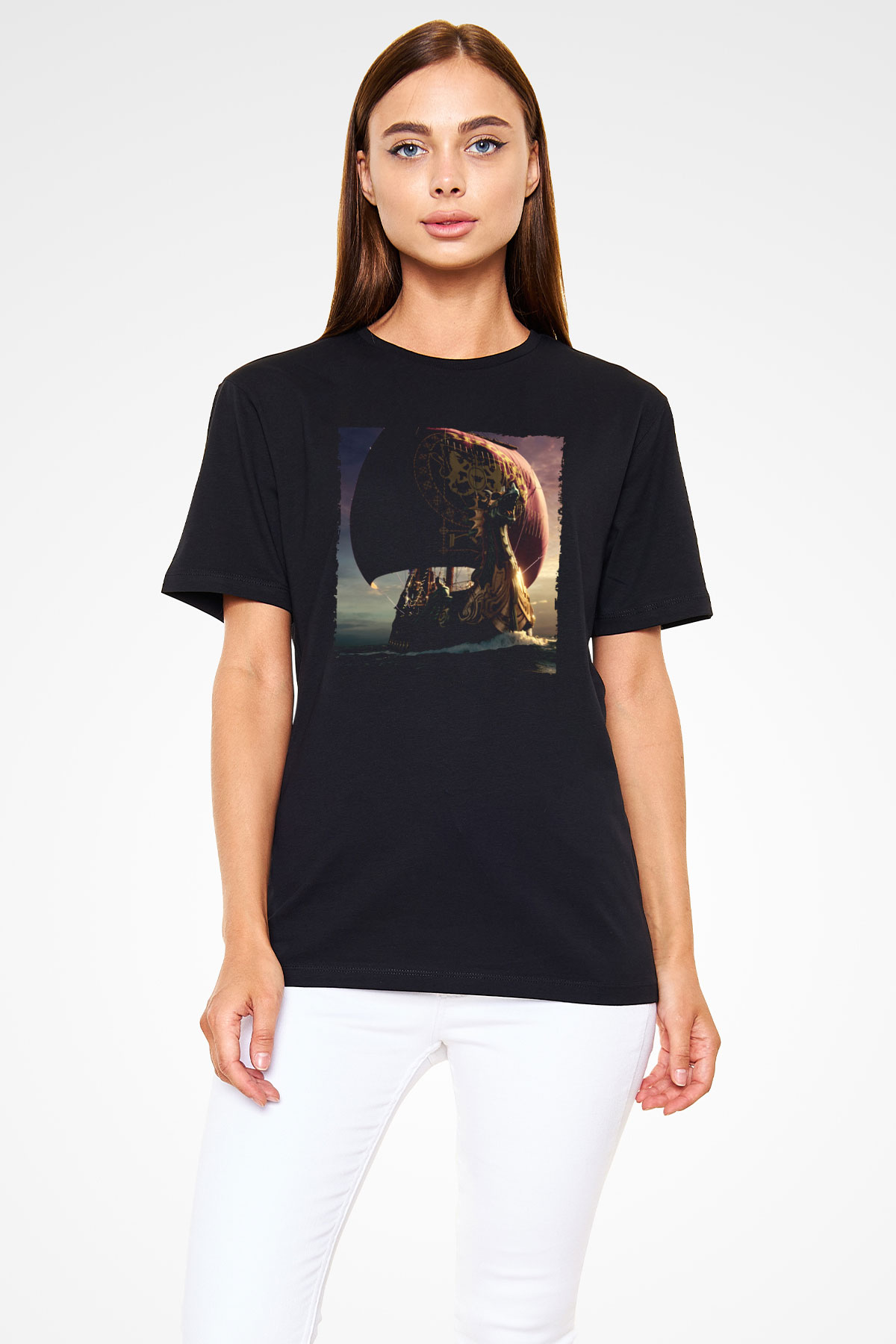 Unisex Narnia Günlükleri Şafak Yıldızının Yolculuğu (The Chronicles of Narnia The Voyage of the Dawn Treader) Baskılı Siyah Tshirt