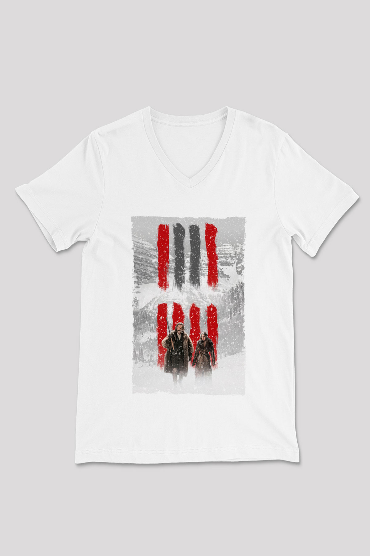 Unisex Nefret Sekizlisi (The Hateful Eight) Baskılı Beyaz V Yaka Tişört