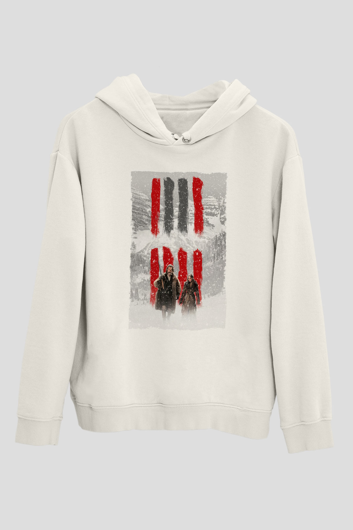 Unisex Nefret Sekizlisi (The Hateful Eight) Baskılı Beyaz Kapüşonlu Sweatshirt