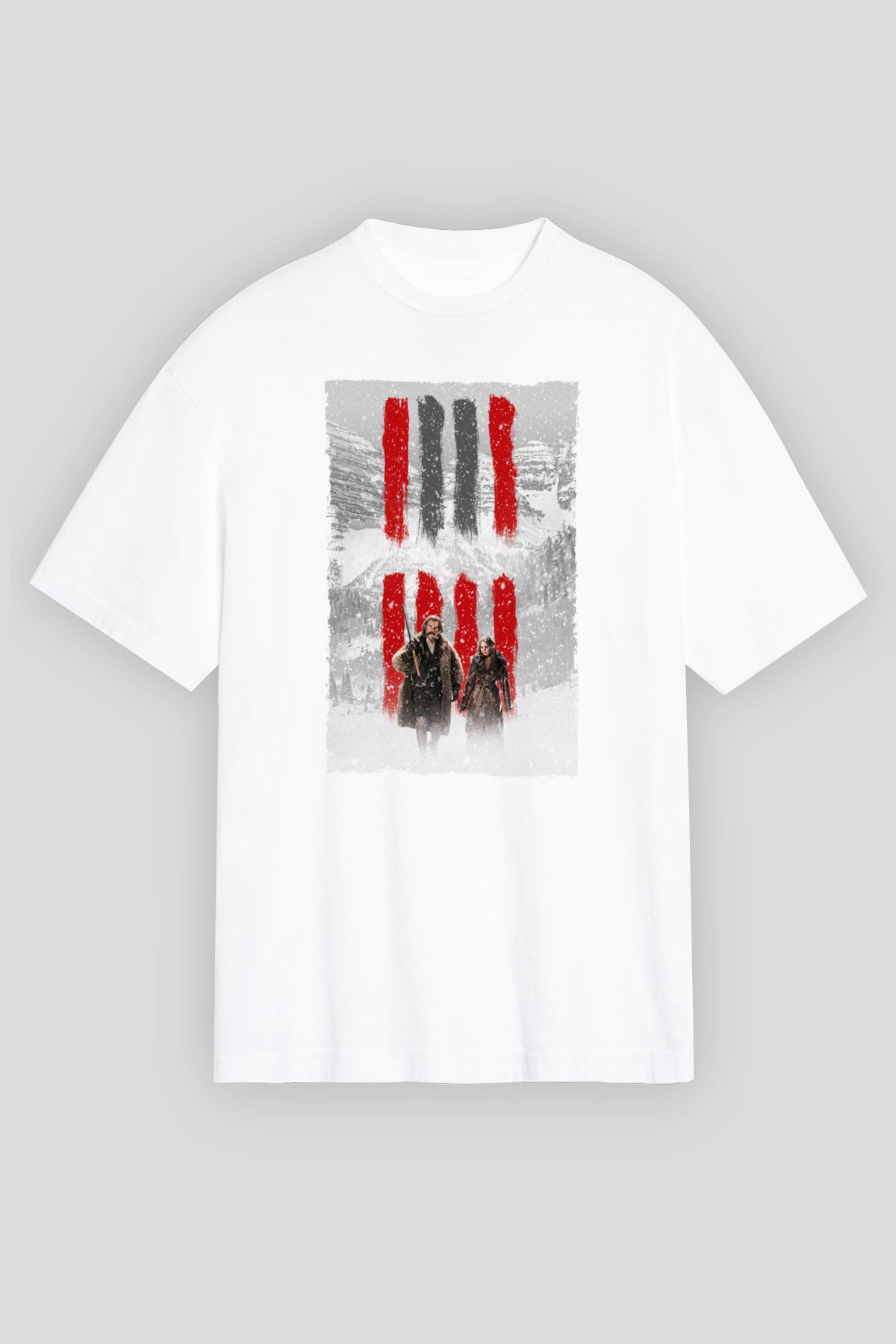 Unisex Nefret Sekizlisi (The Hateful Eight) Baskılı Beyaz Oversize Tişört