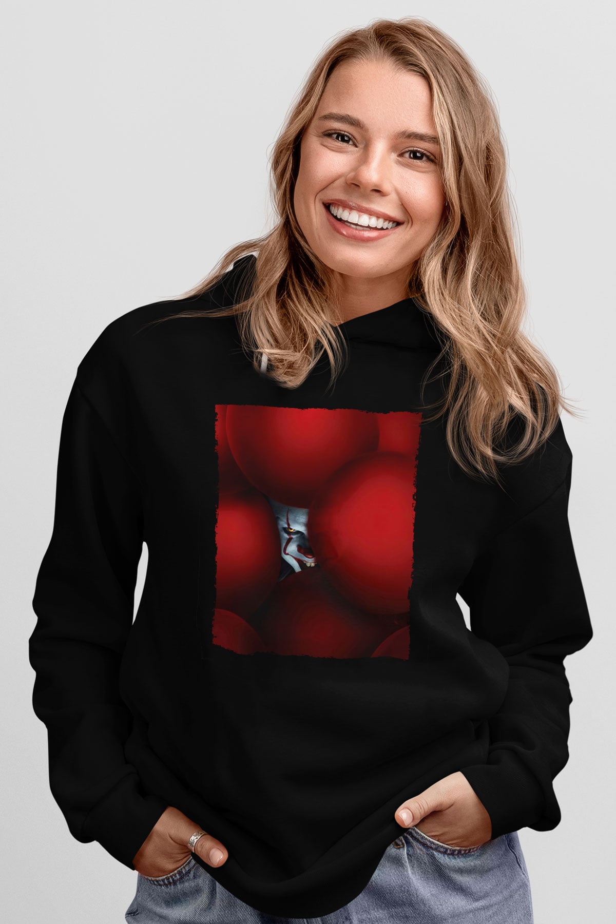 Unisex O (IT) Baskılı Siyah Unisex Kapüşonlu Sweatshirt