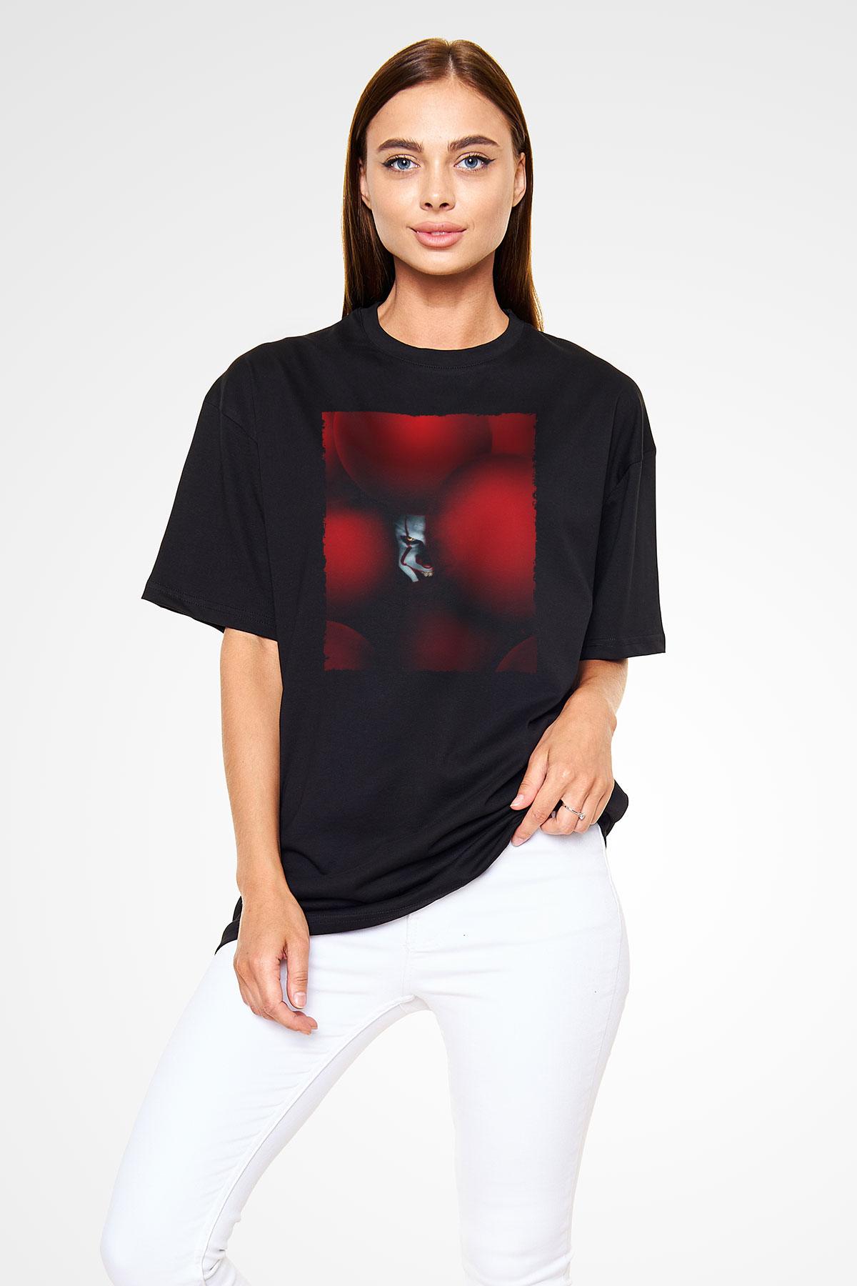 Unisex O (IT) Baskılı Siyah Unisex Oversize Tişört