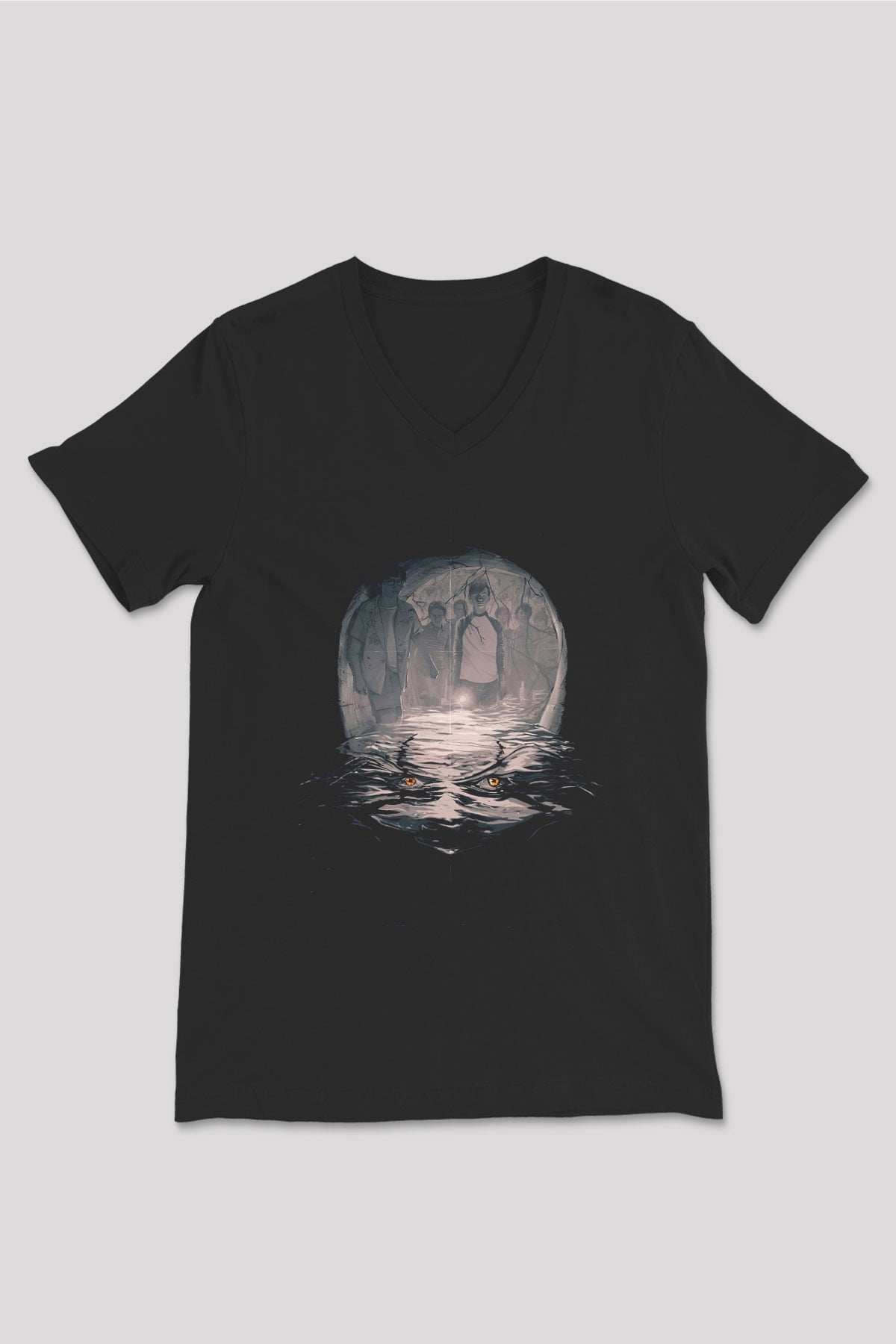 Unisex O (IT) Baskılı Siyah V Yaka Tshirt