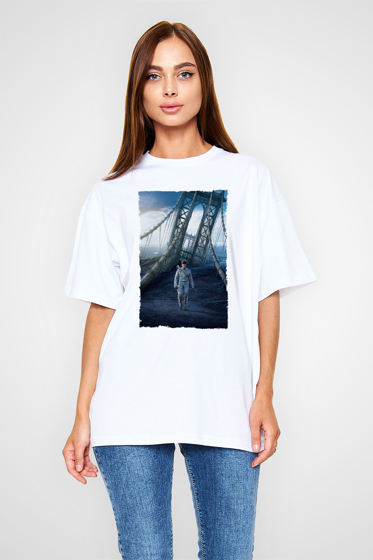 Unisex Oblivion Baskılı Beyaz Oversize Tişört