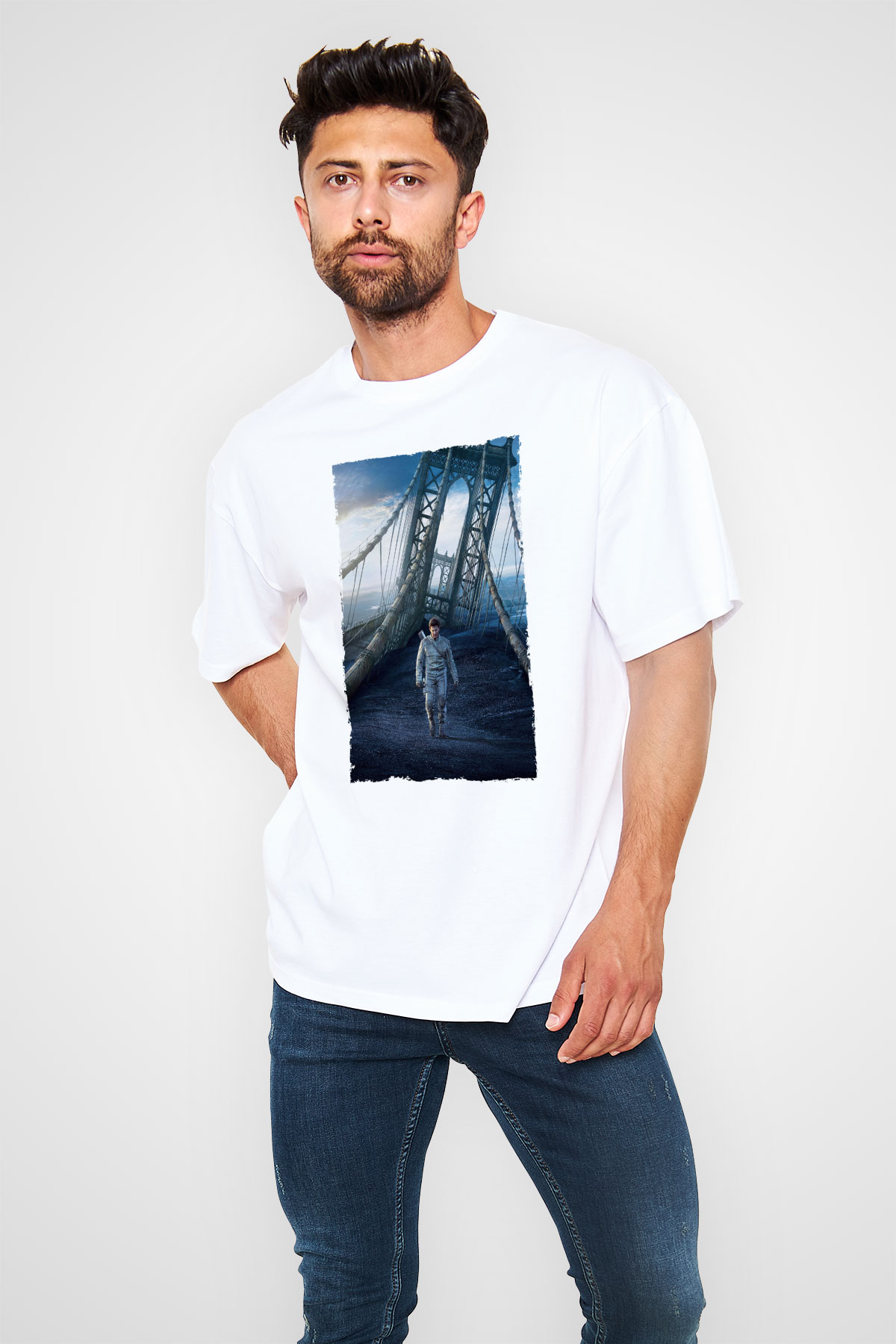 Unisex Oblivion Baskılı Beyaz Oversize Tişört